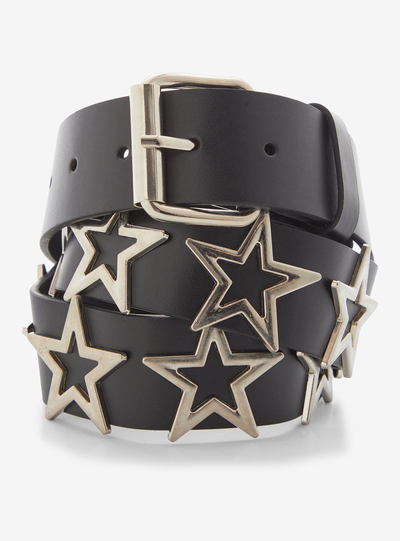Black & Silver Star Faux Leather Belt, , hi-res