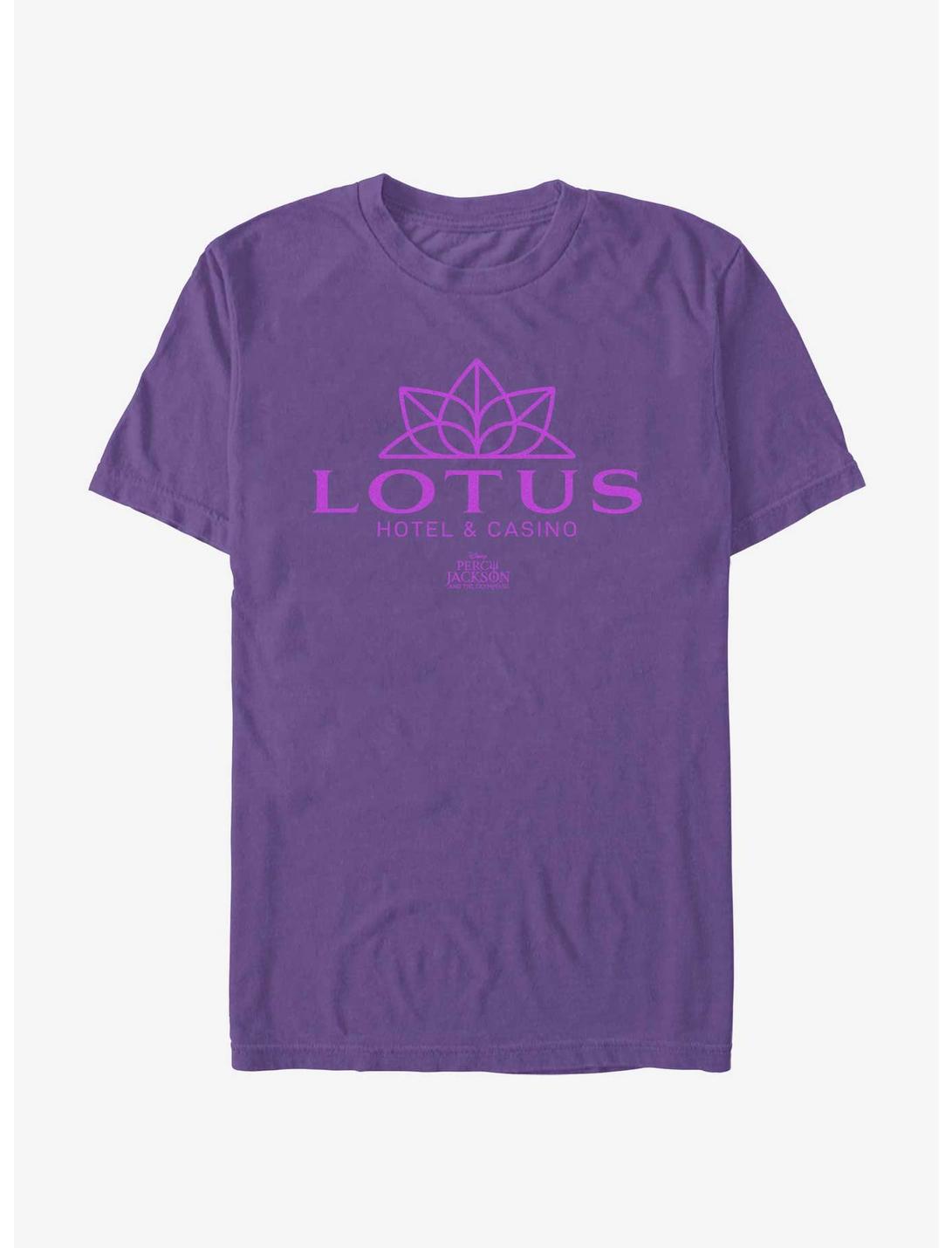 Disney Percy Jackson And The Olympians Lotus Hotel & Casino Logo T-Shirt, PURPLE, hi-res