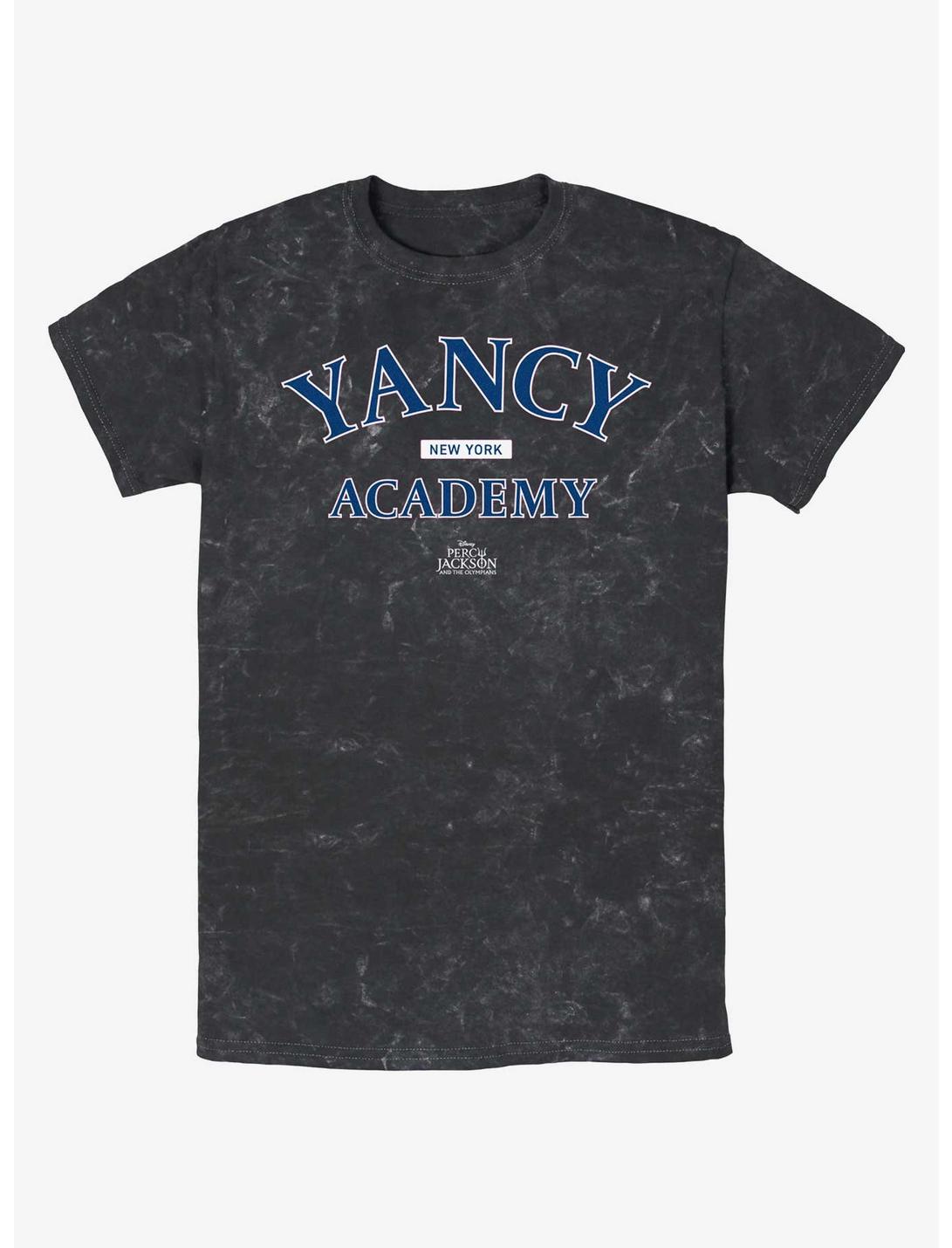 Disney Percy Jackson And The Olympians Yancy Academy Logo Mineral Wash T-Shirt, BLACK, hi-res