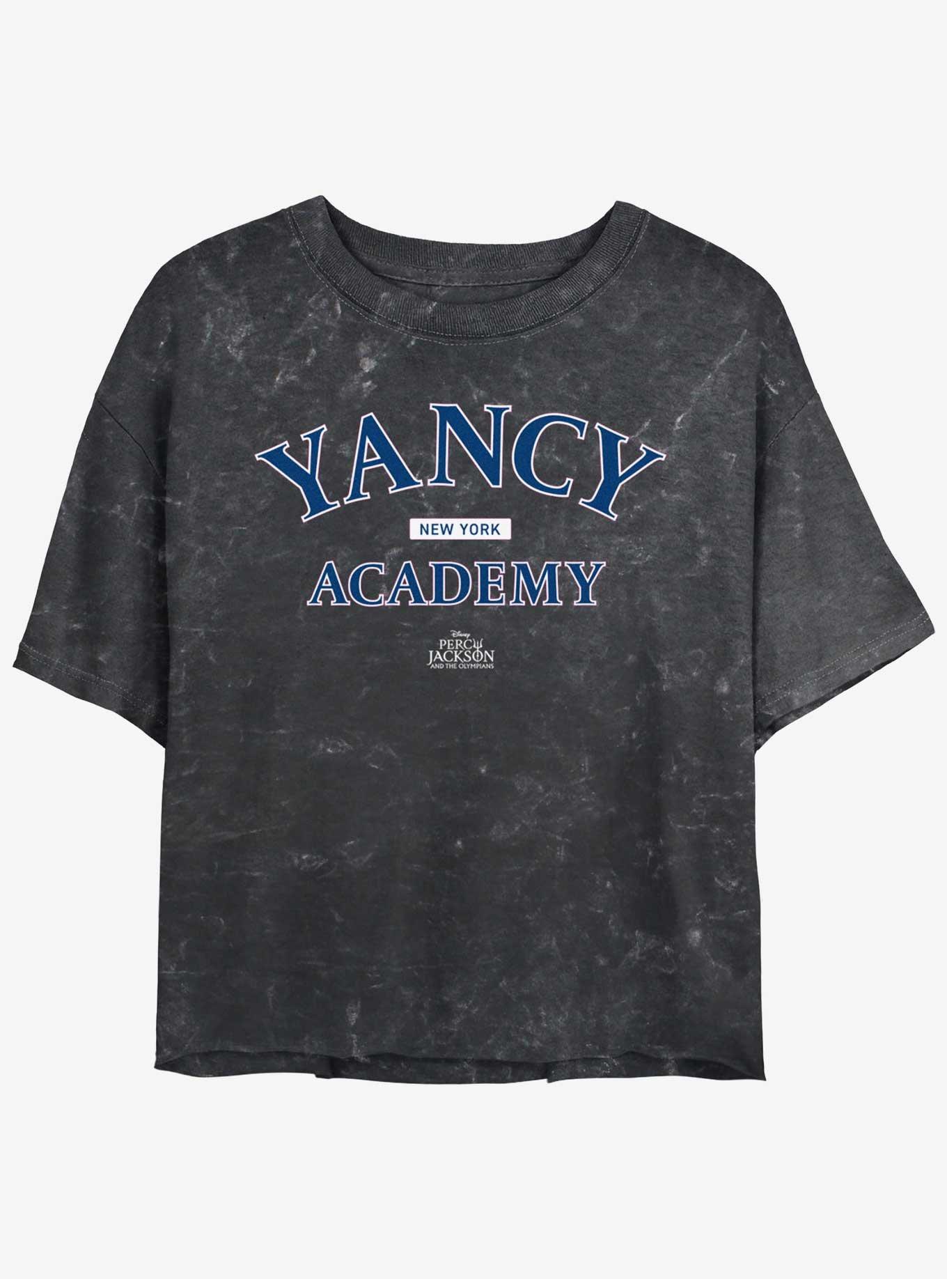 Disney Percy Jackson And The Olympians Yancy Academy Logo Mineral Wash Womens Crop T-Shirt