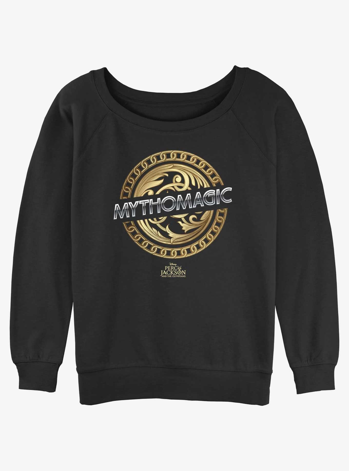 Disney Percy Jackson And The Olympians Mythomagic Logo Womens Slouchy Sweatshirt, BLACK, hi-res