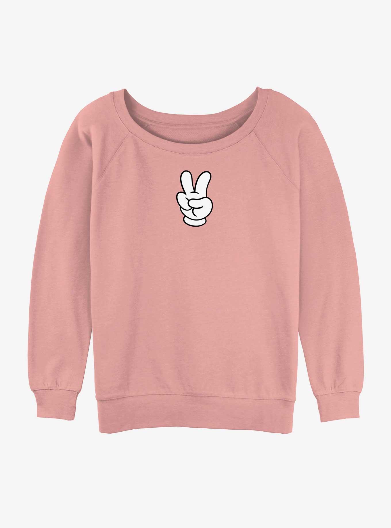 Disney Mickey Mouse Peace Hand Womens Slouchy Sweatshirt, DESERTPNK, hi-res