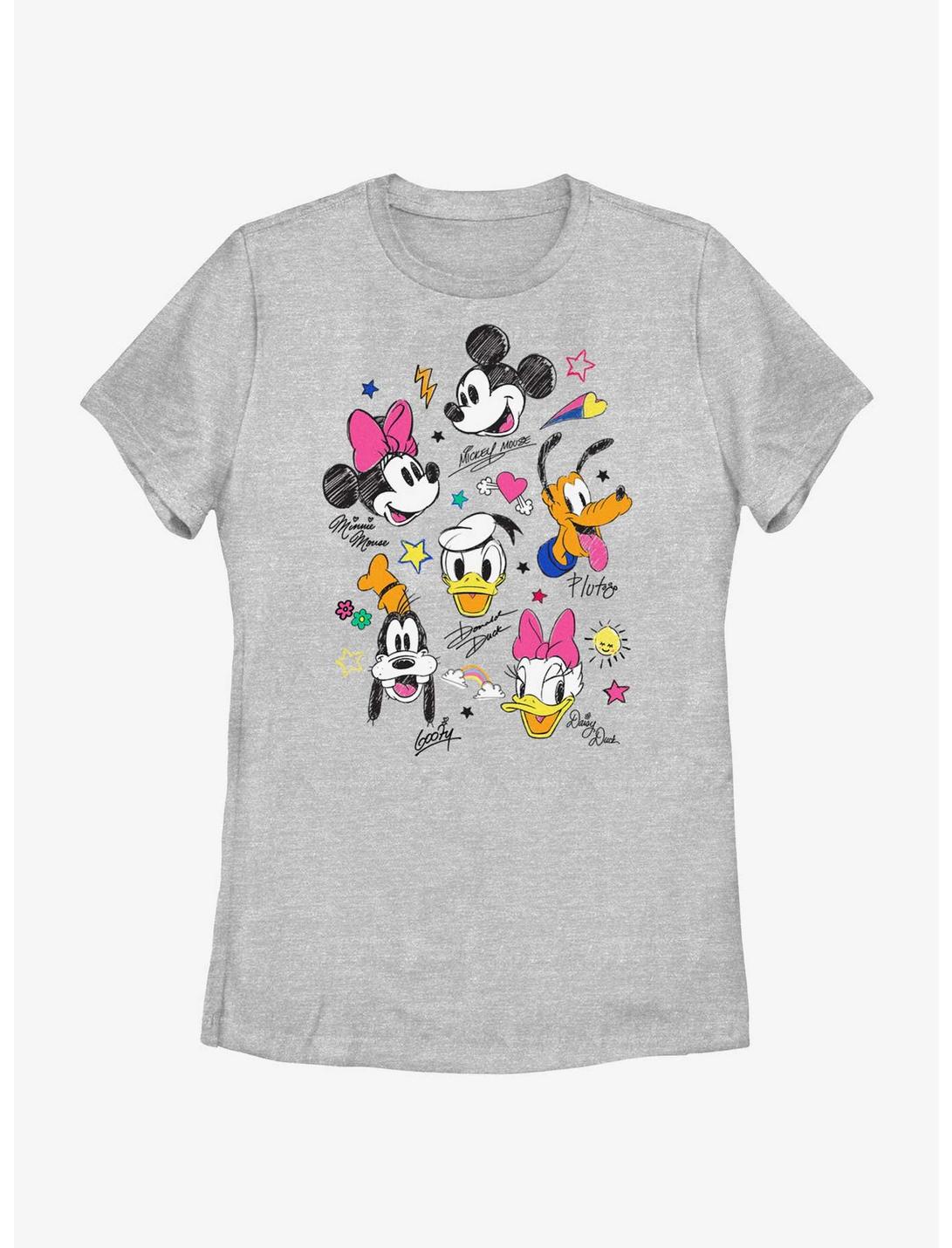Disney Mickey Mouse Doodle Crew Womens T-Shirt, ATH HTR, hi-res