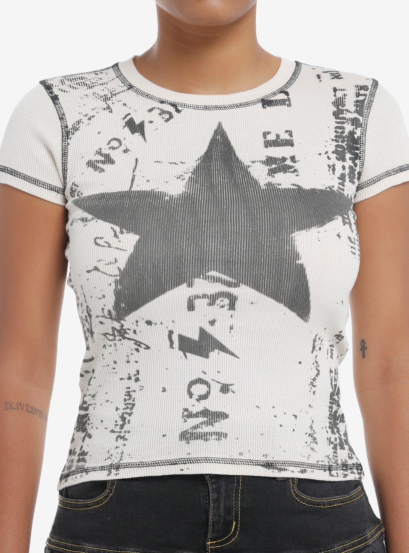 Star Contrast Stitch Ribbed Girls Baby T-Shirt, , hi-res