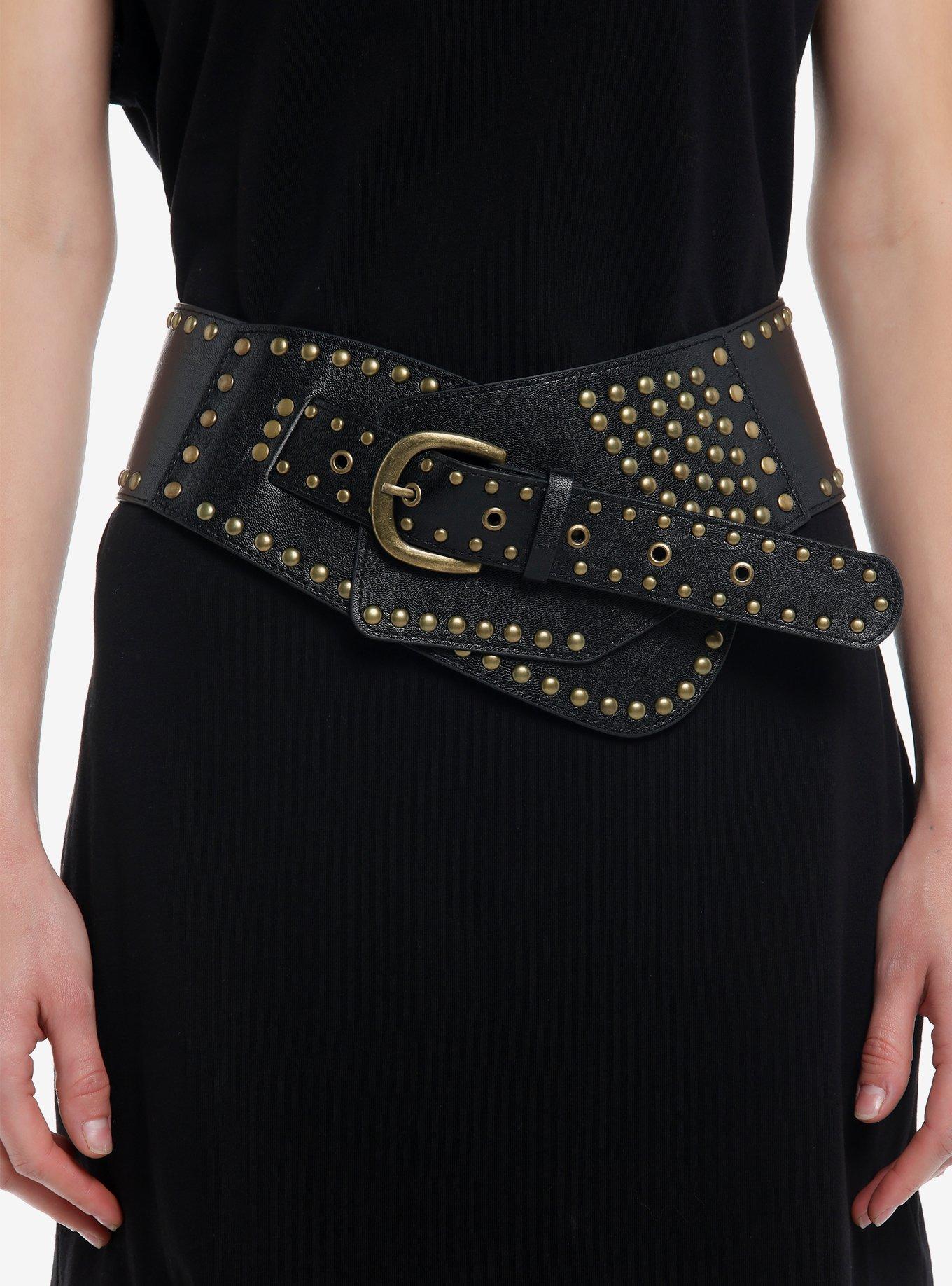 Black & Gold Stud Waist Belt, MULTI, hi-res