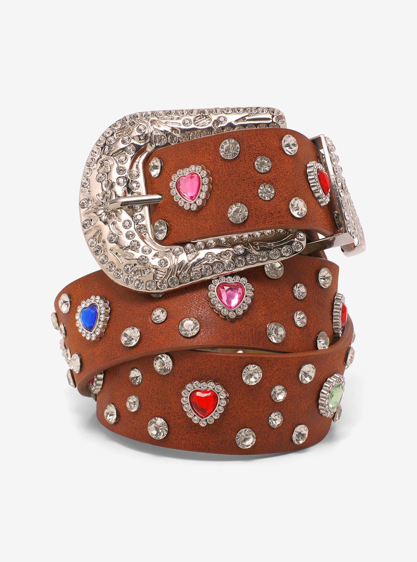 Brown Bling Heart Western Belt, MULTI, hi-res