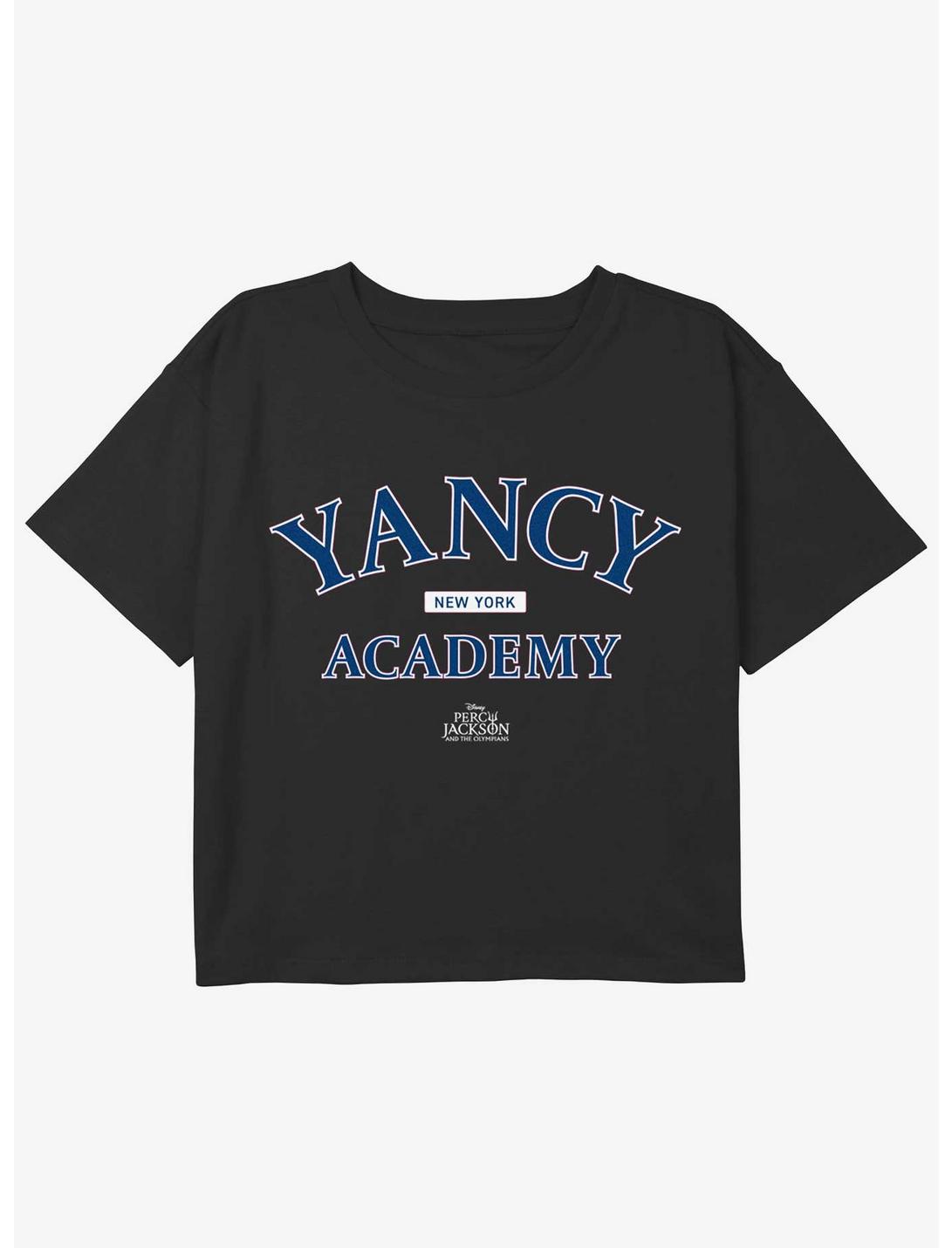 Disney Percy Jackson And The Olympians Yancy Academy Logo Youth Girls Boxy Crop T-Shirt, BLACK, hi-res