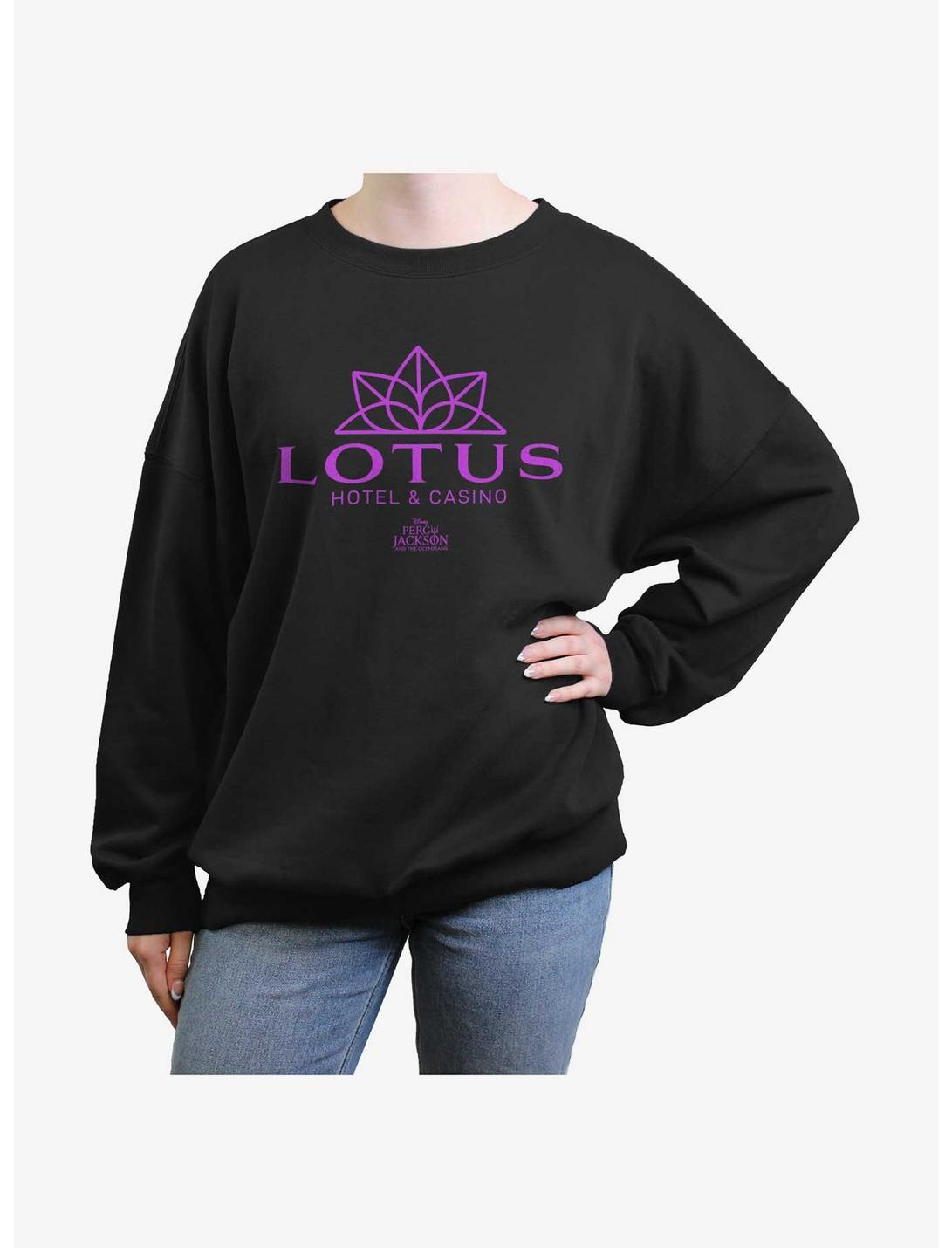 Disney Percy Jackson And The Olympians Lotus Hotel & Casino Logo Girls Oversized Sweatshirt, BLACK, hi-res