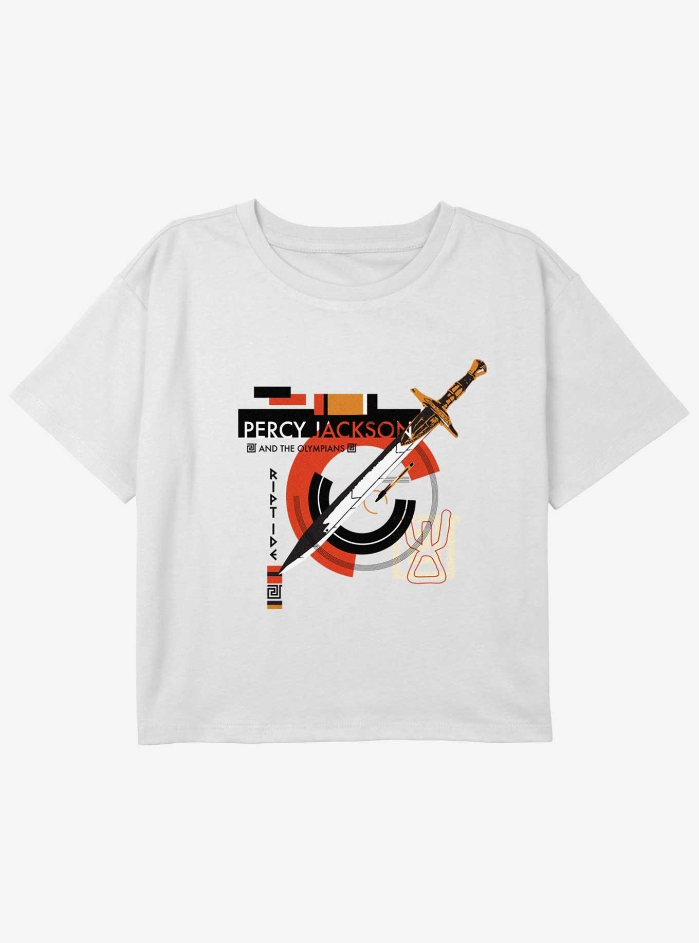 Disney Percy Jackson And The Olympians Riptide Sword Youth Girls Boxy Crop T-Shirt, WHITE, hi-res