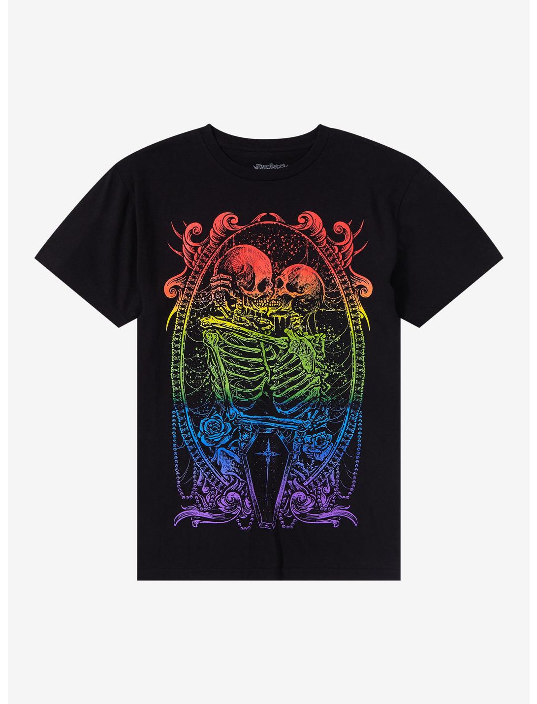 Vampire Freaks Rainbow Kissing Skeletons T-Shirt, BLACK, hi-res