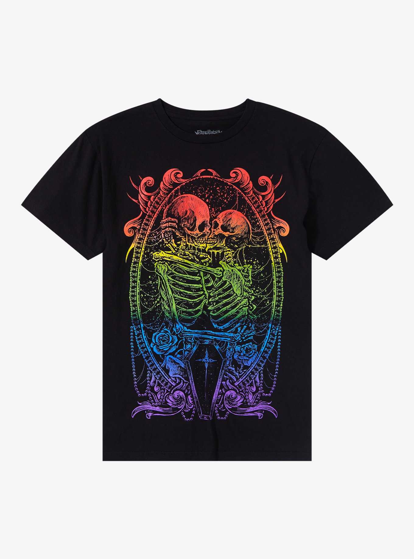 Vampire Freaks Rainbow Kissing Skeletons T-Shirt, , hi-res