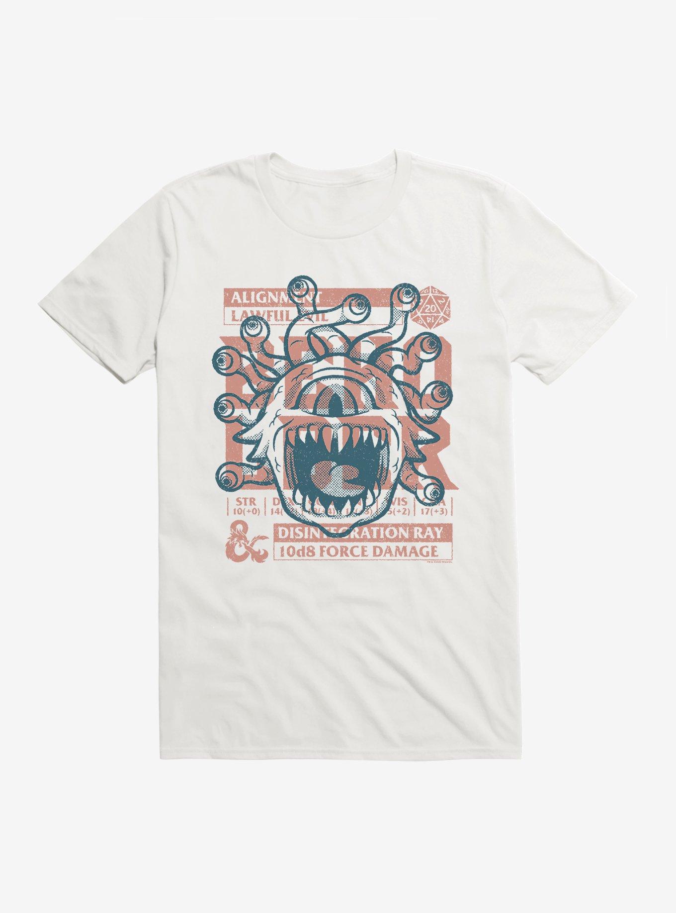 Dungeons & Dragons Beholder Stats Stamp T-Shirt, WHITE, hi-res
