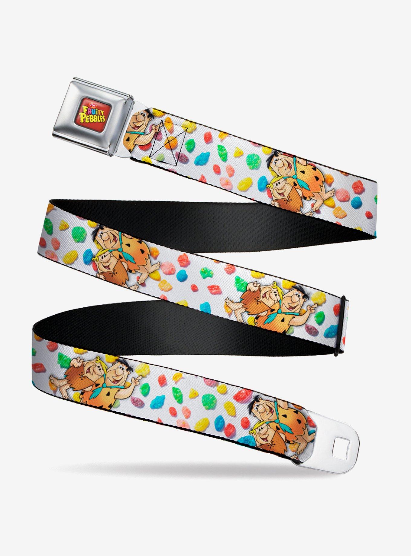 The Flintstones Fruity Pebbles Fred And Barney Pose And Cereal Seatbelt Belt, BRIGHT WHITE, hi-res