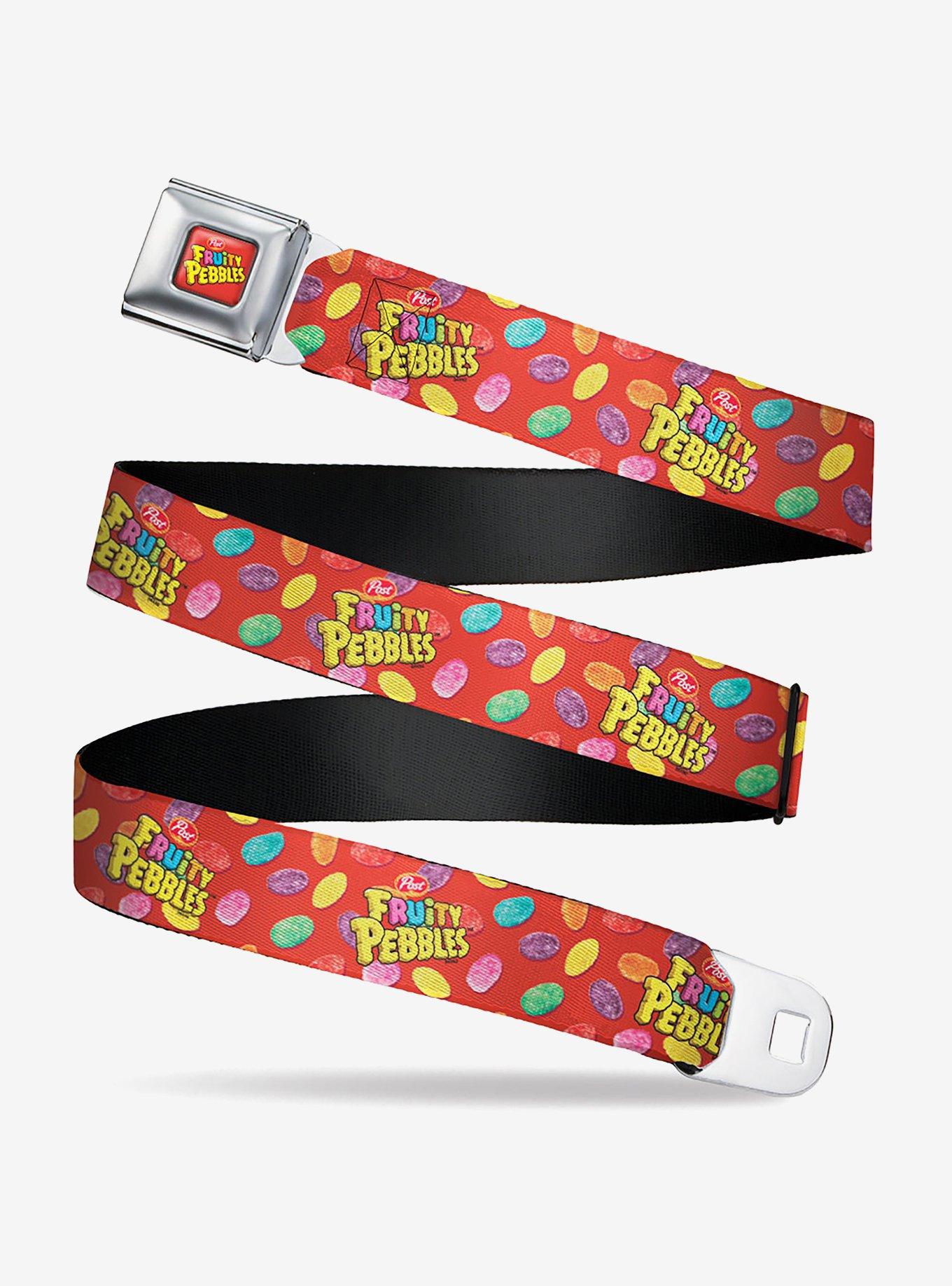 The Flintstones Post Fruity Pebbles Logo And Cereal Scattered Seatbelt Belt, RED, hi-res