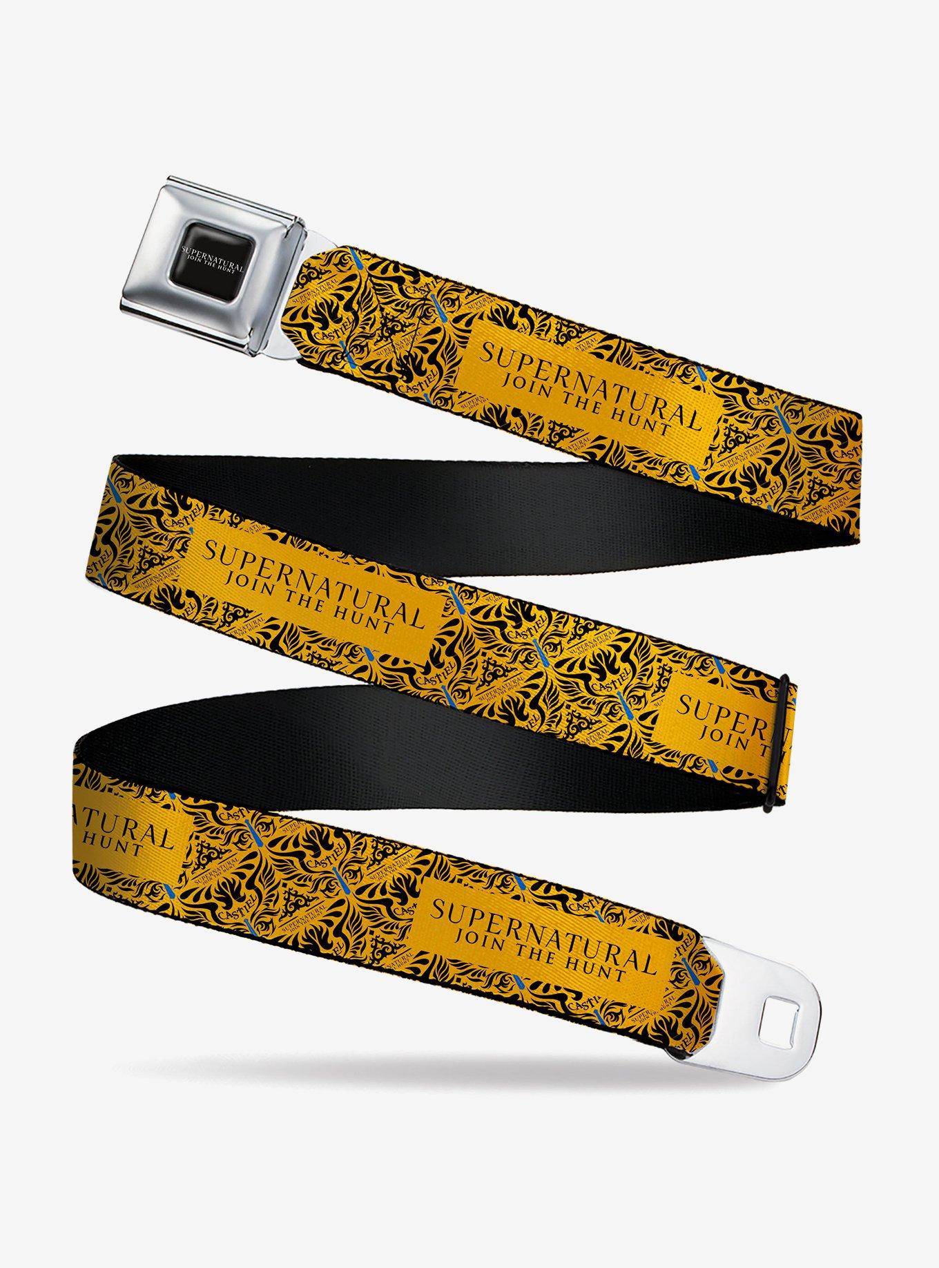 Supernatural Join The Hunt Logo And Castiel Wings Seatbelt Belt, GOLD, hi-res