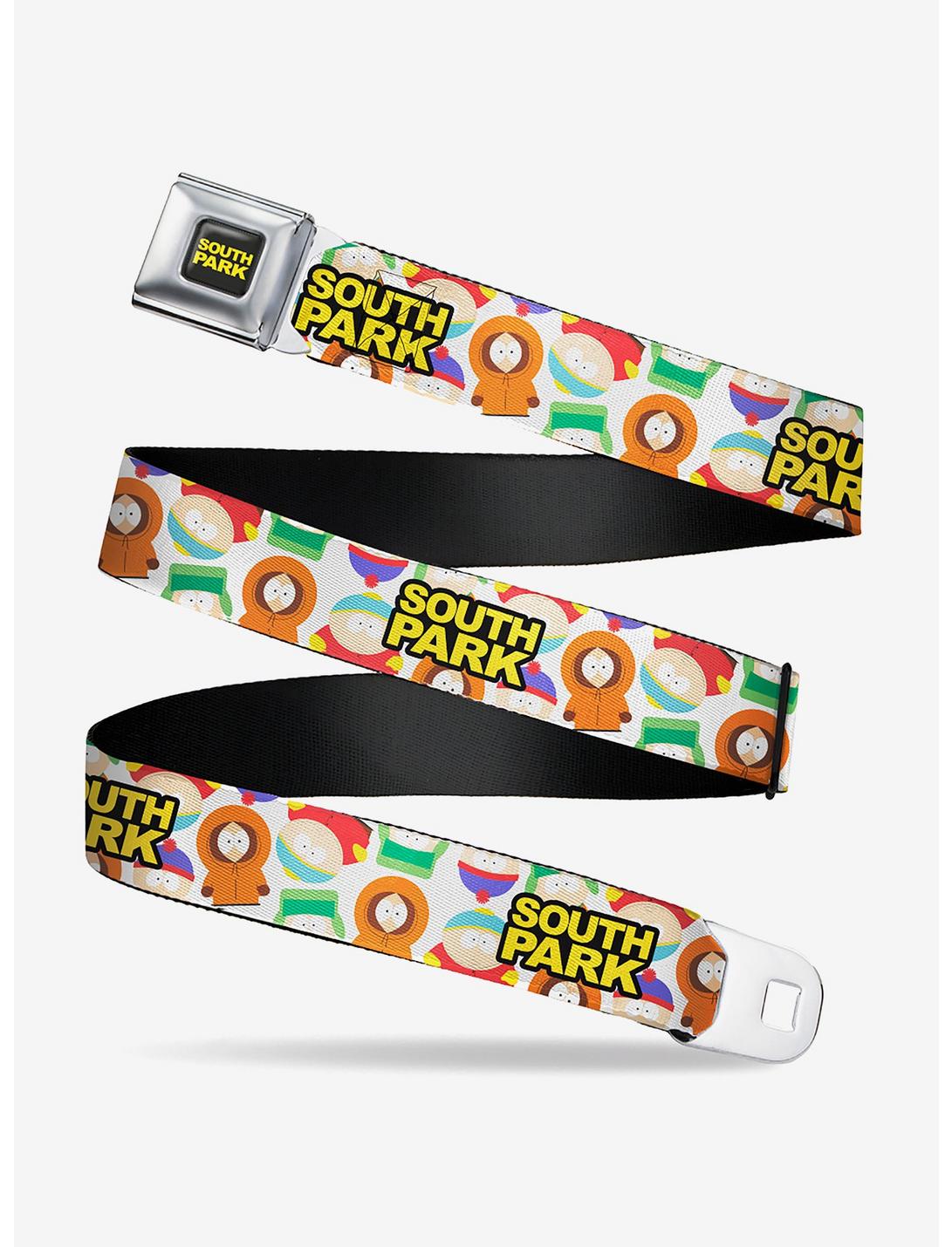 South Park Title Logo And Characters Scattered Seatbelt Belt, BRIGHT WHITE, hi-res