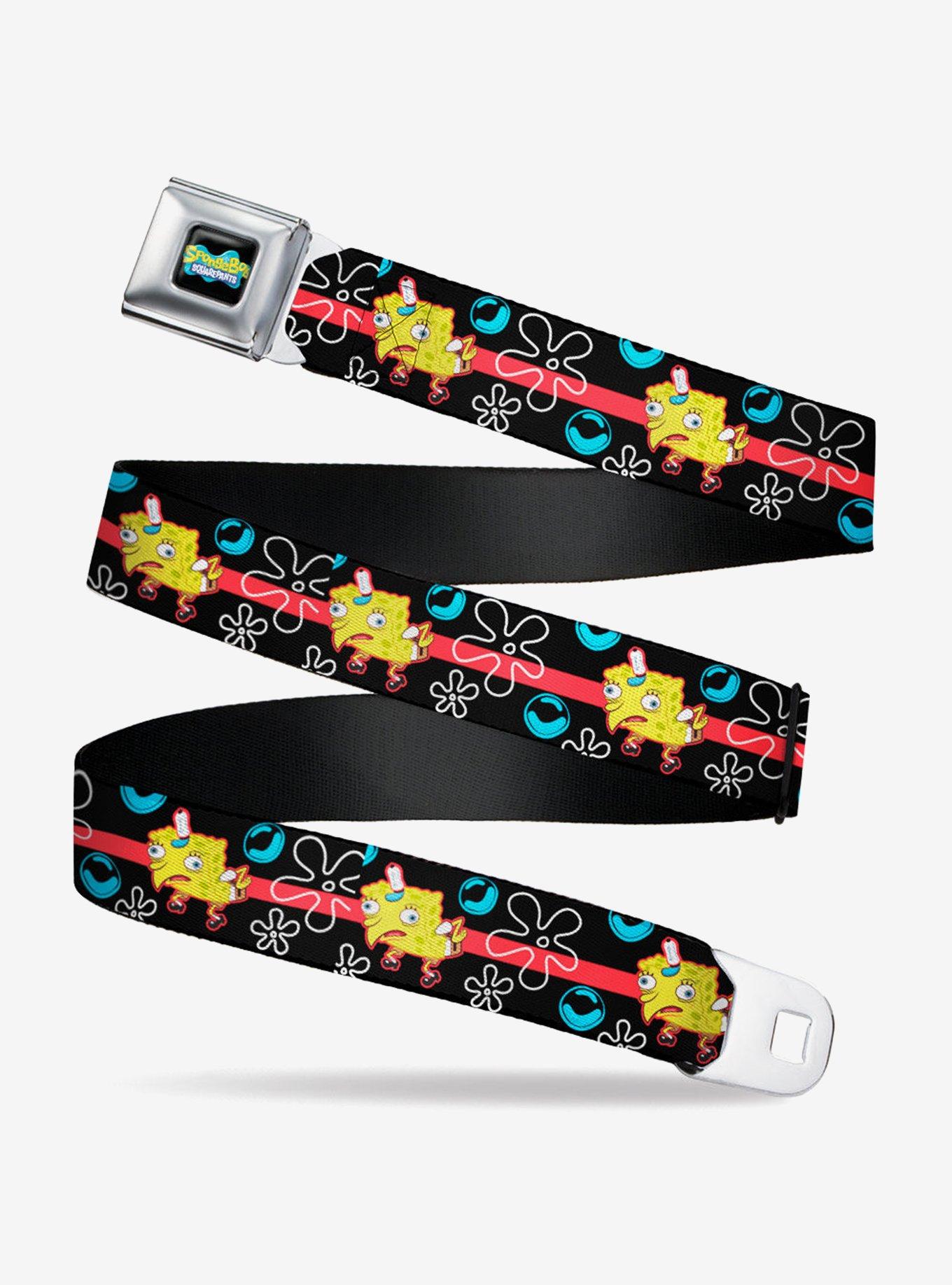 SpongeBob SquarePants Pose And Bubbles Stripe Seatbelt Belt, BLACK, hi-res