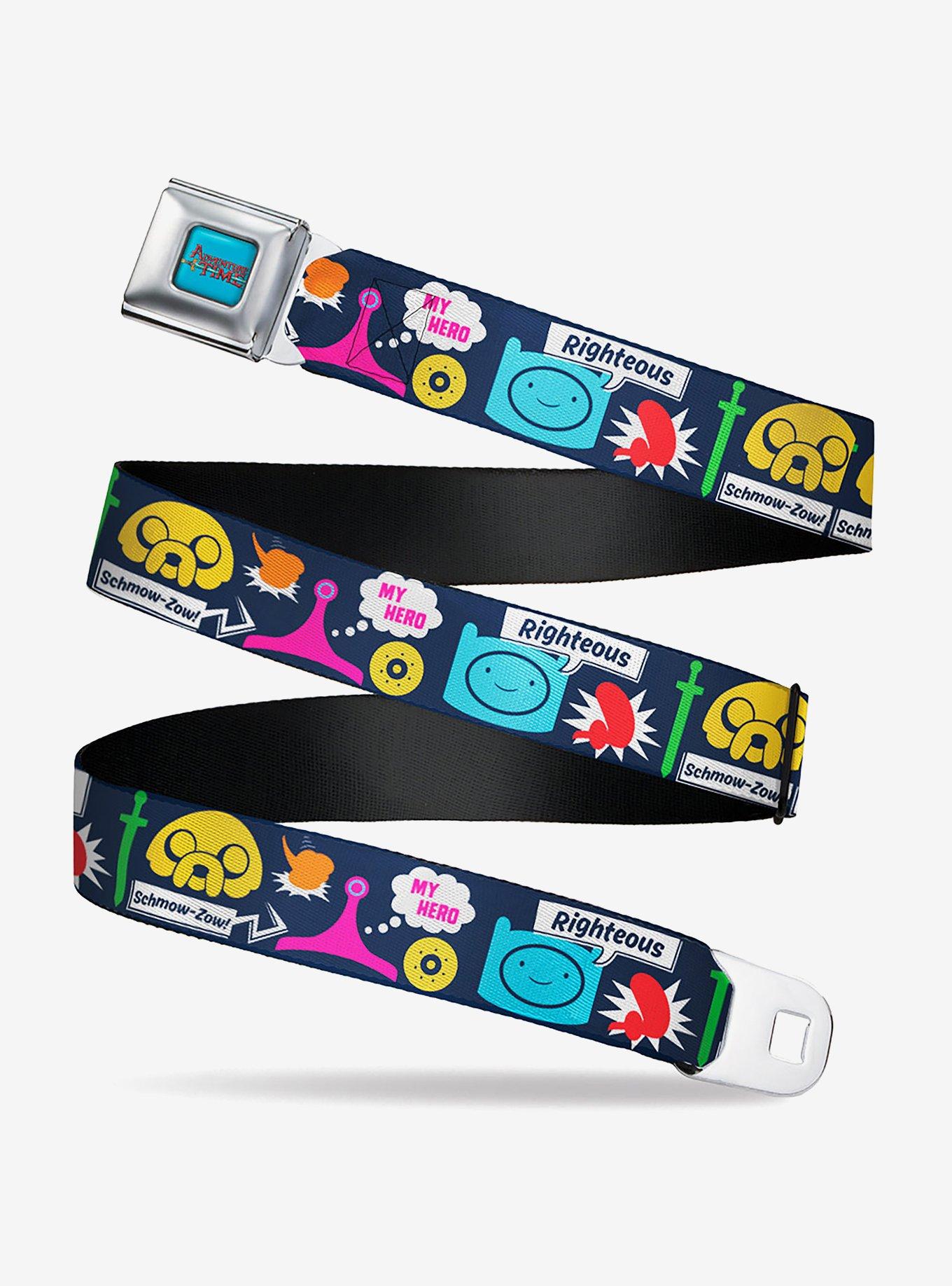 Adventure Time Finn Jake Icons Quotes Seatbelt Belt, BLACK, hi-res