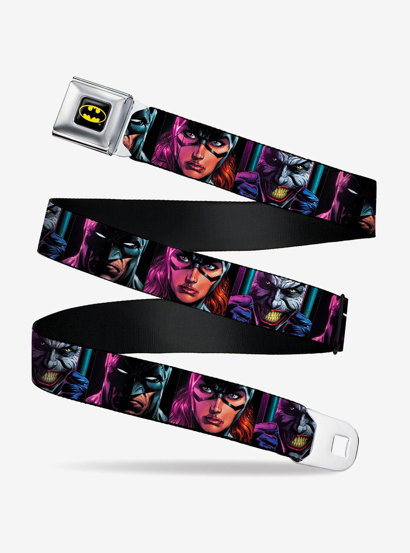 DC Comics Batgirl And Joker Comic Book Face Close Ups Seatbelt Belt, BLACK, hi-res