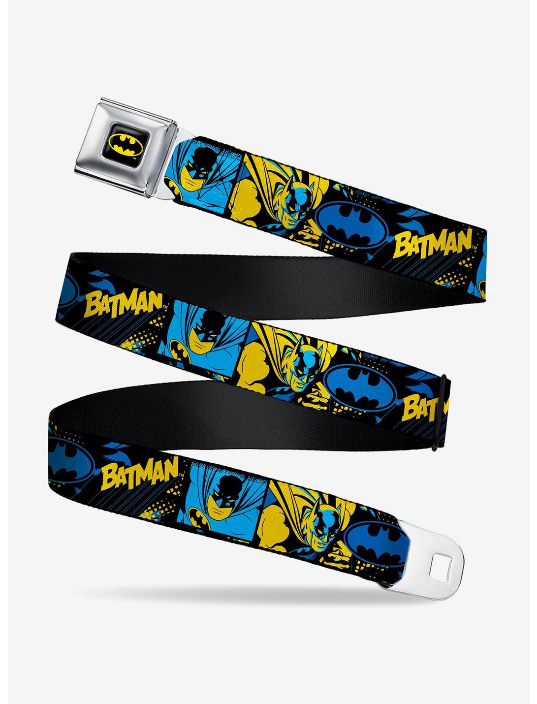 DC Comics Batman Poses And Logo Collage Seatbelt Belt, BLUE, hi-res