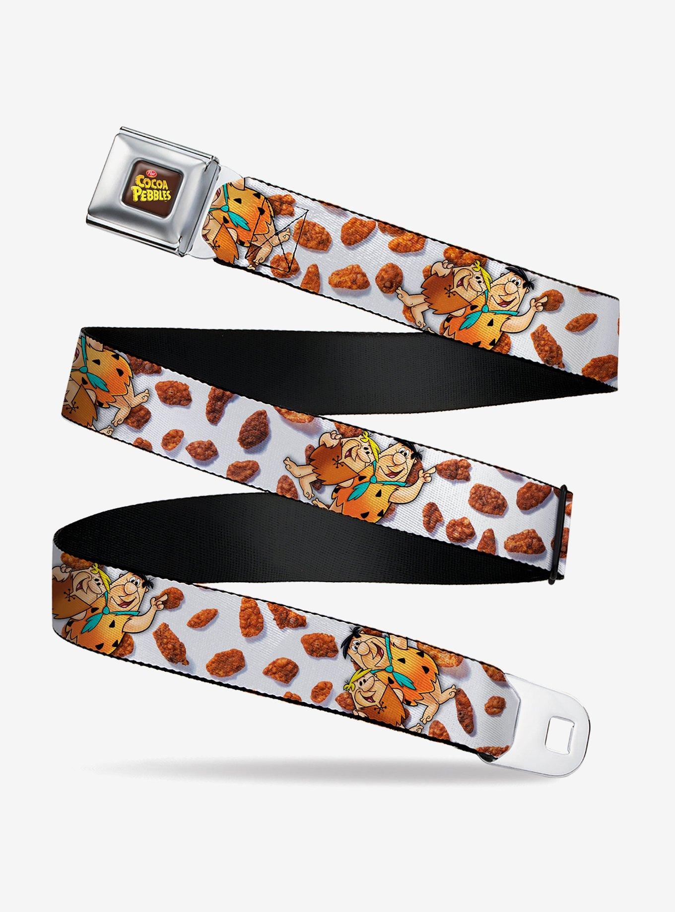 The Flintstones Cocoa Pebbles Fred And Barney Pose And Cereal Seatbelt Belt, BRIGHT WHITE, hi-res