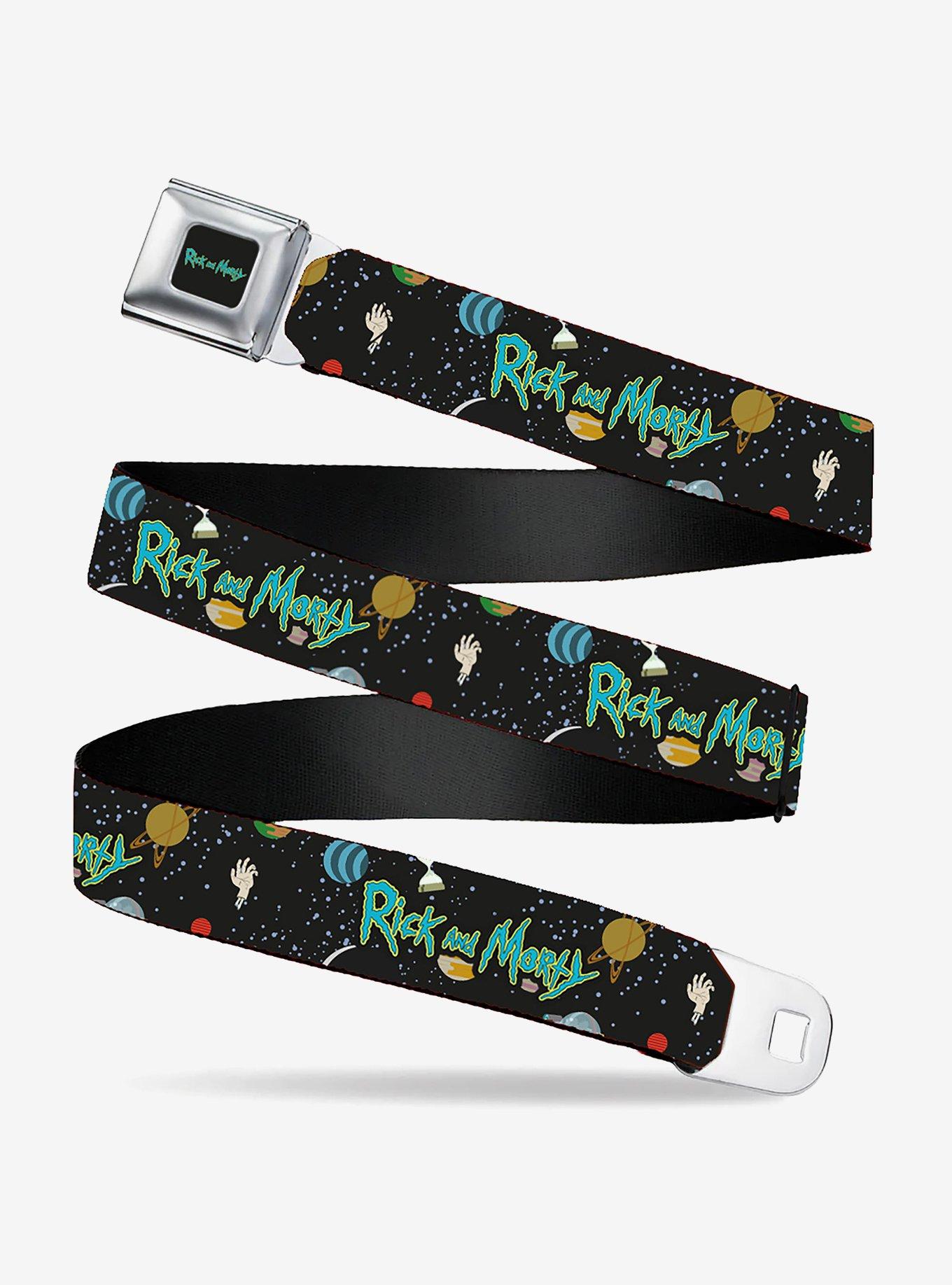 Rick And Morty Title Logo Space Seatbelt Belt, BLACK, hi-res