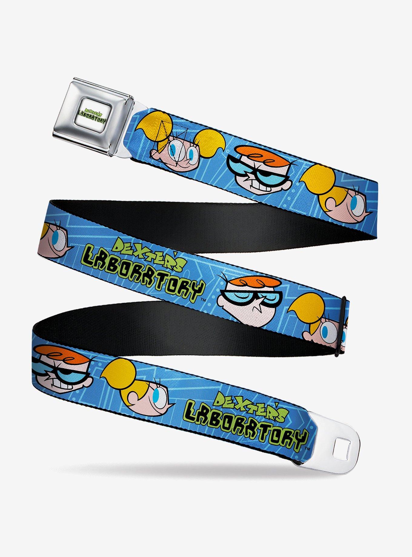 Dexter's Laboratory Title Logo With Dexter And Dee Dee Seatbelt Belt, BLUE, hi-res
