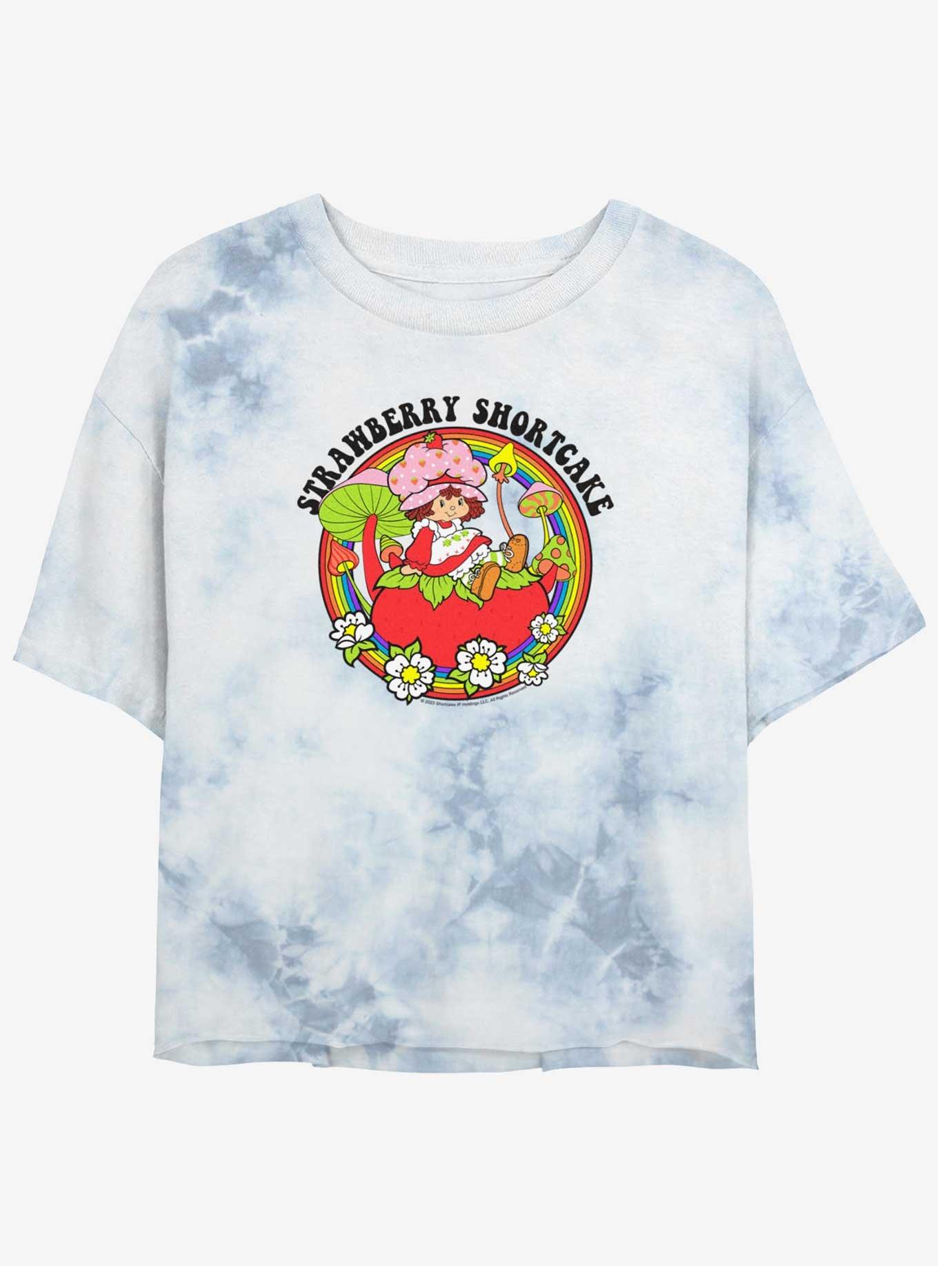 Strawberry Shortcake Rainbow Mushroom Womens Tie-Dye Crop T-Shirt