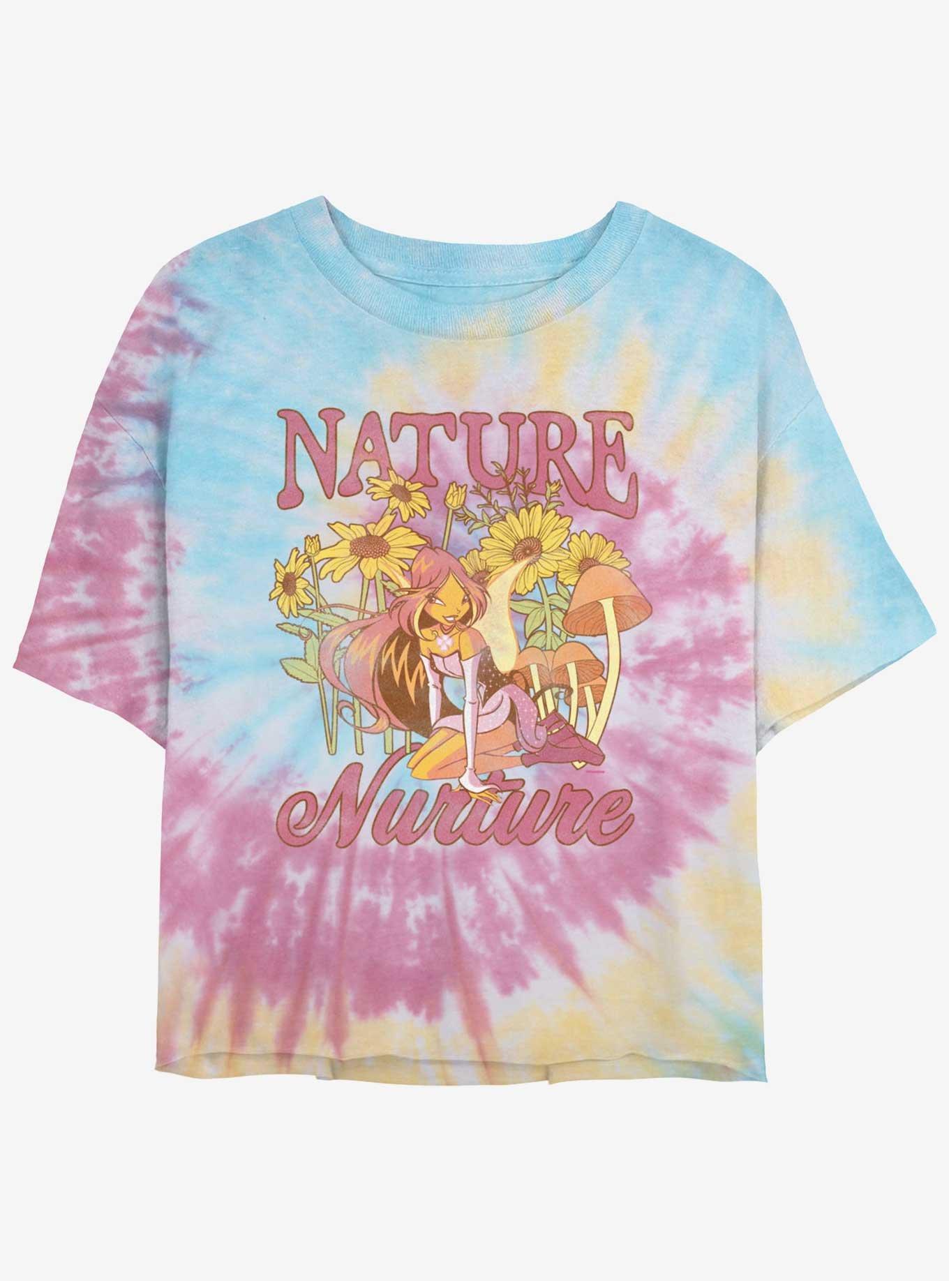 Winx Club Flora In The Garden Womens Tie-Dye Crop T-Shirt, BLUPNKLY, hi-res