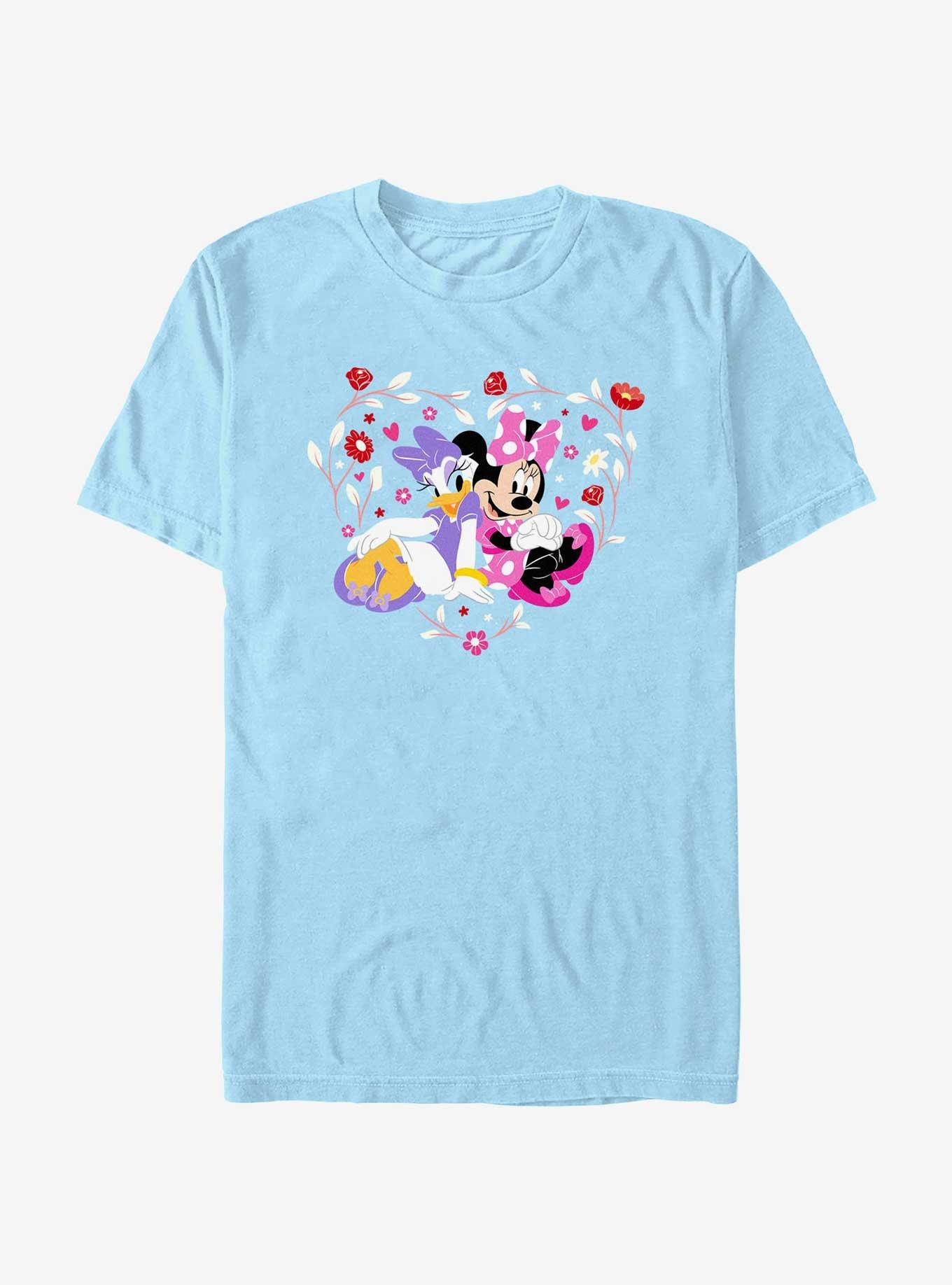 Disney Mickey Mouse Minnie And Daisy Flowers Heart T-Shirt