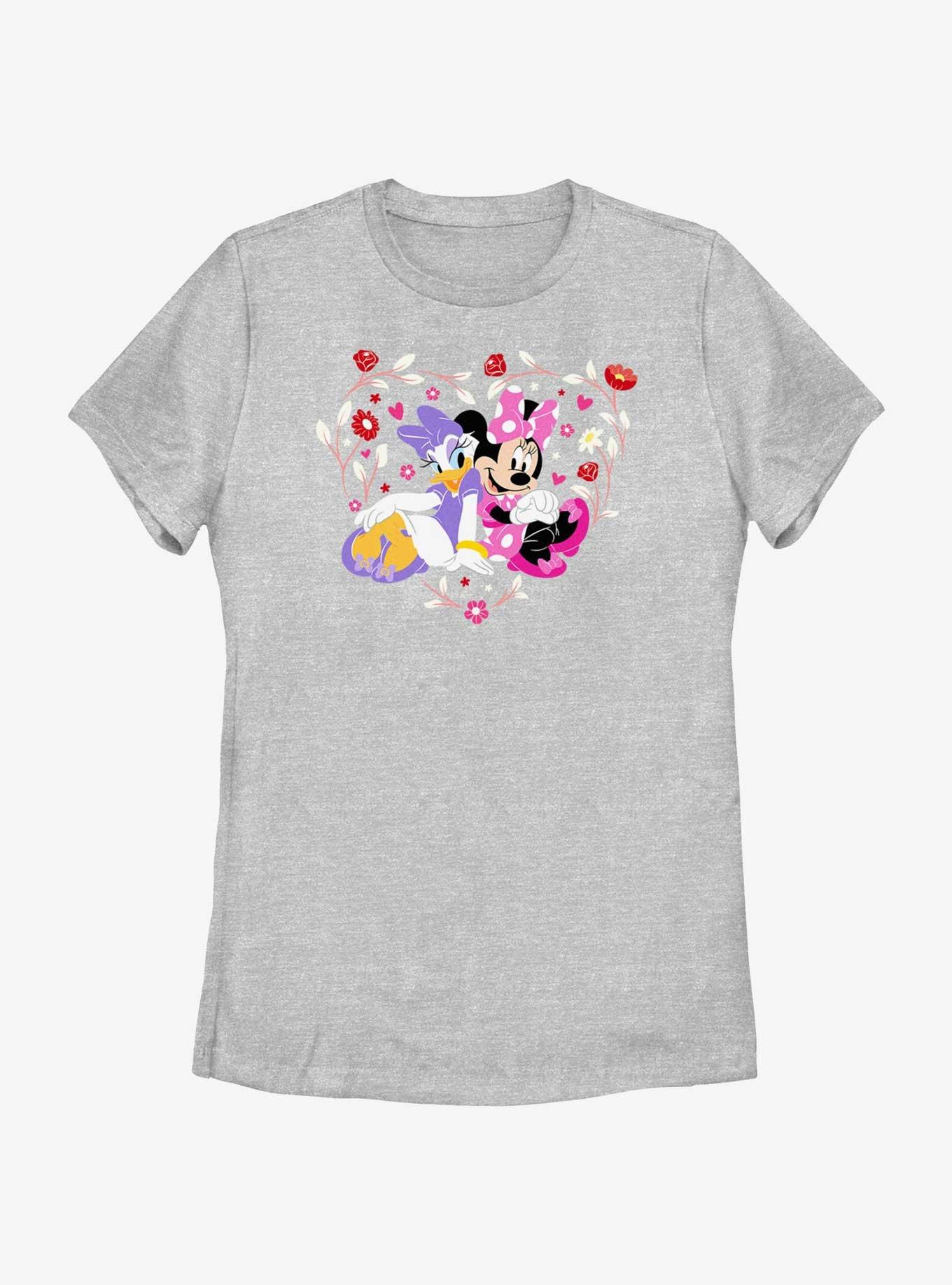 Disney Mickey Mouse Minnie And Daisy Flowers Heart Womens T-Shirt