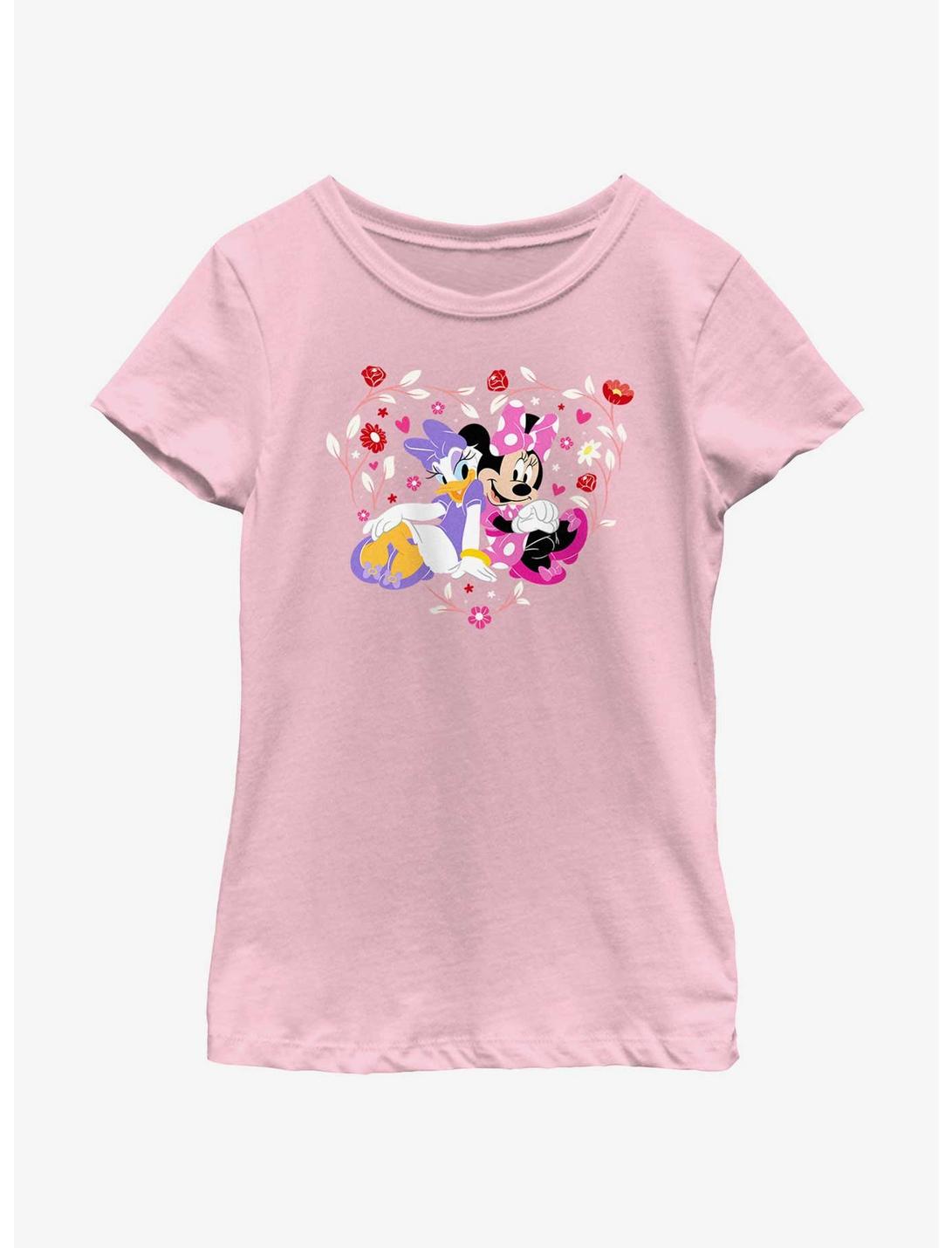 Disney Mickey Mouse Minnie And Daisy Flowers Heart Youth Girls T-Shirt, PINK, hi-res