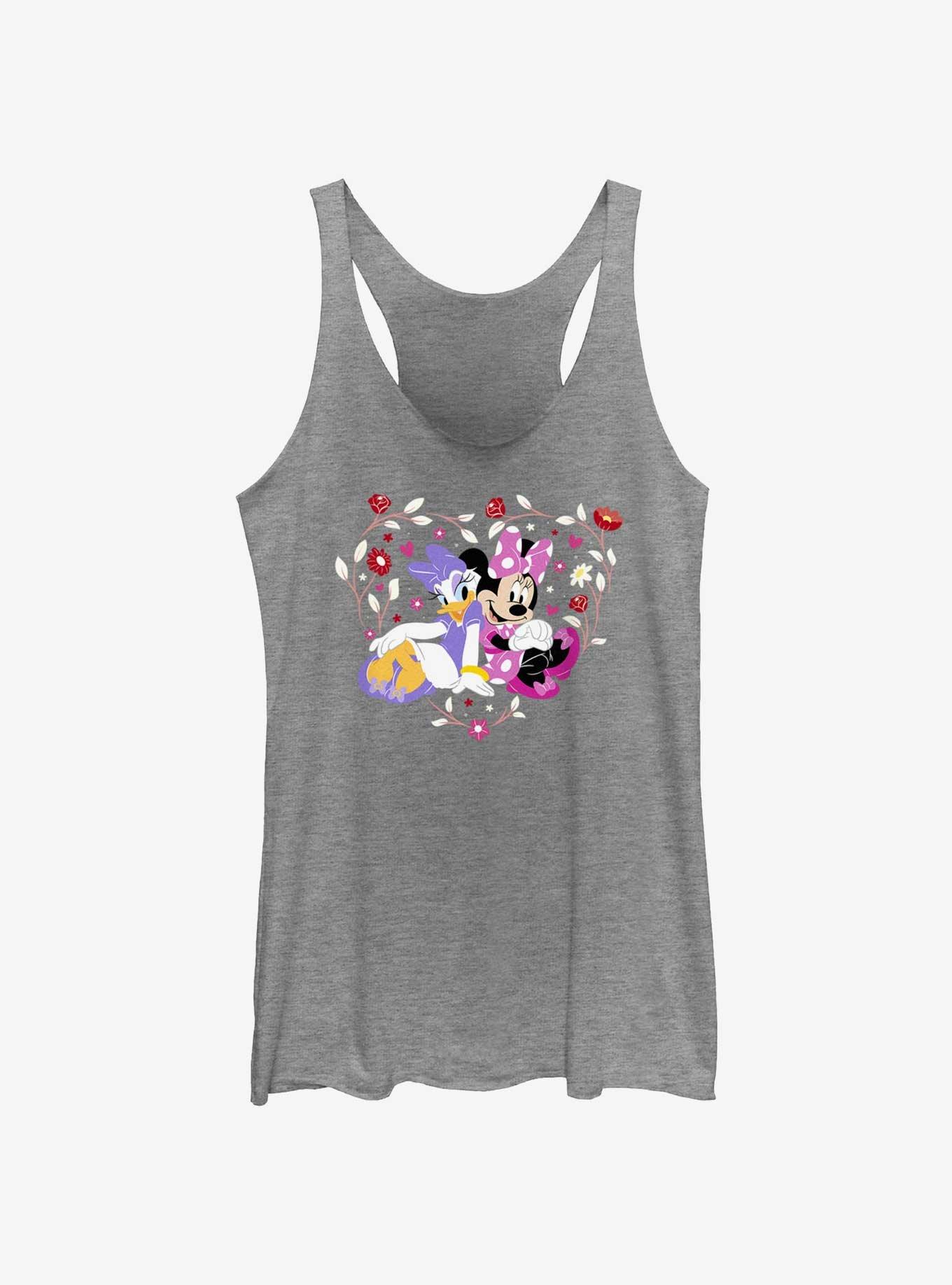 Disney Mickey Mouse Minnie And Daisy Flowers Heart Womens Tank Top