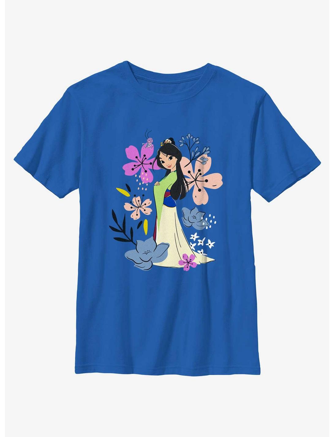 Disney Princesses Mulan Flowers Youth T-Shirt, ROYAL, hi-res