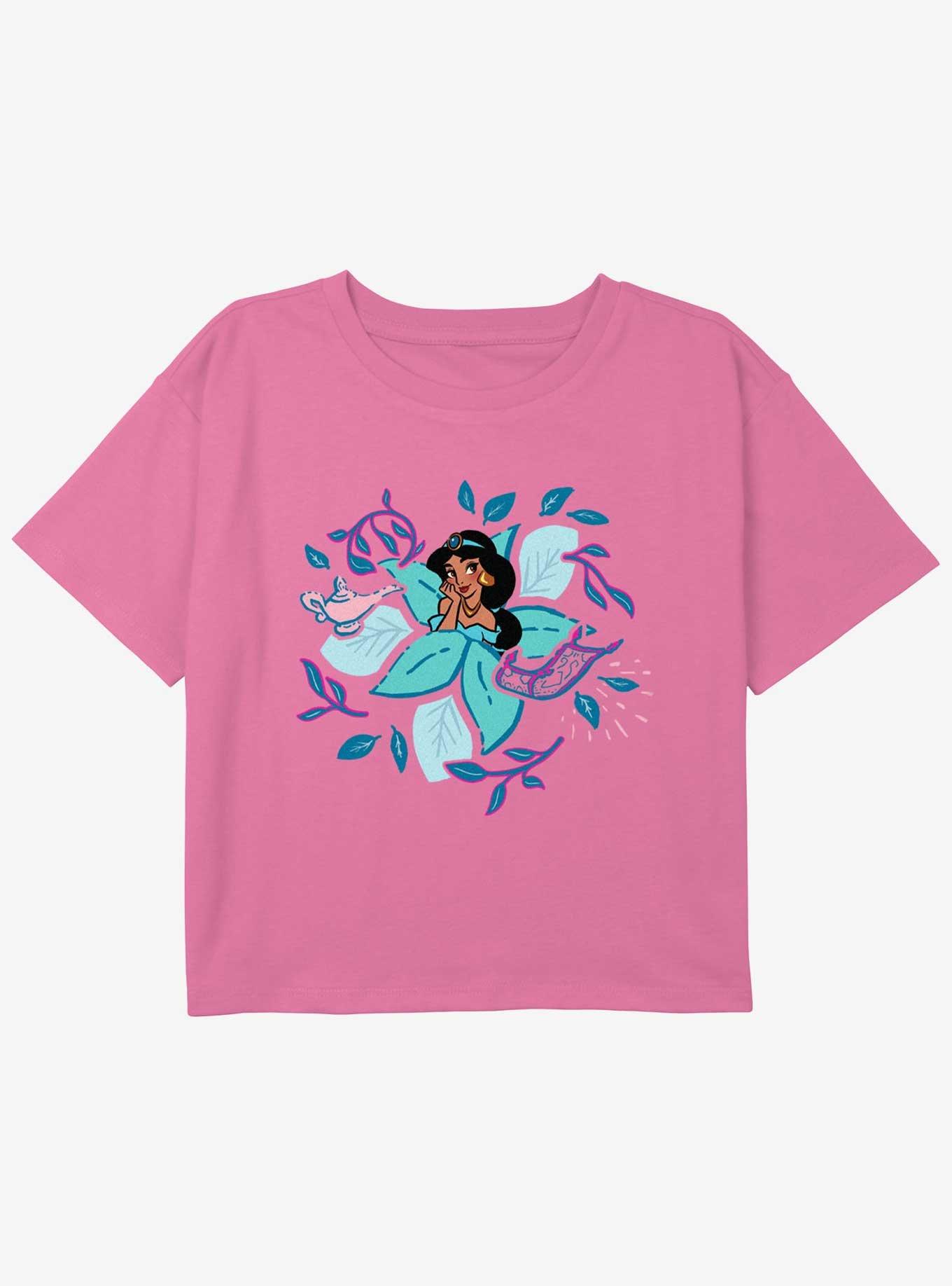 Disney Princesses Jasmine Leaves And Lamp Youth Girls Boxy Crop T-Shirt