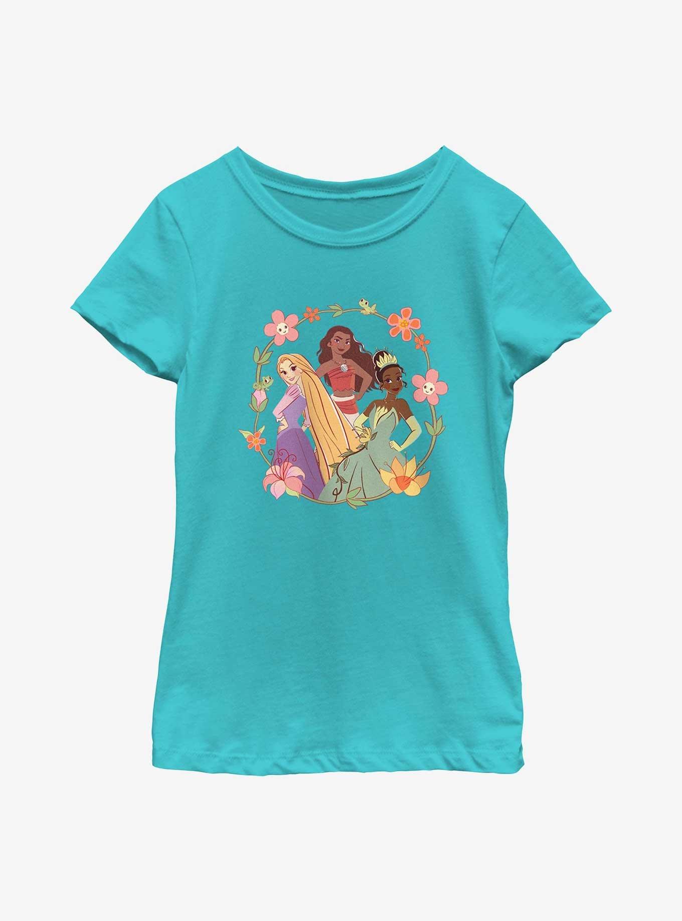 Disney Princesses Moana Rapunzel Tiana Pose Youth Girls T-Shirt