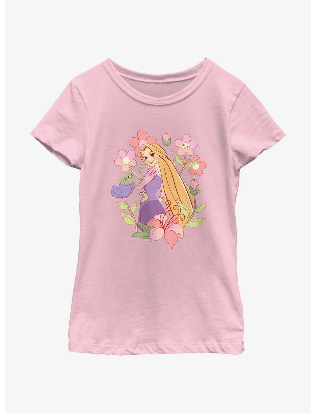 Disney Princesses Rapunzel And Pascal With Flowers Youth Girls T-Shirt, PINK, hi-res
