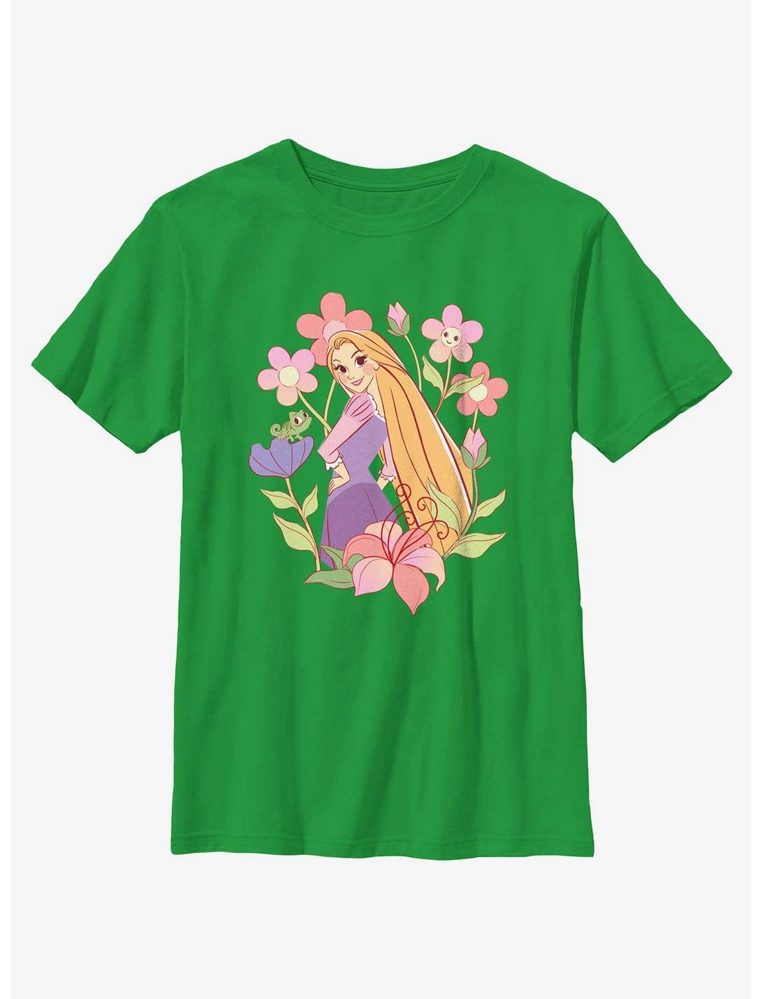 Disney Princesses Rapunzel And Pascal With Flowers Youth T-Shirt, KELLY, hi-res
