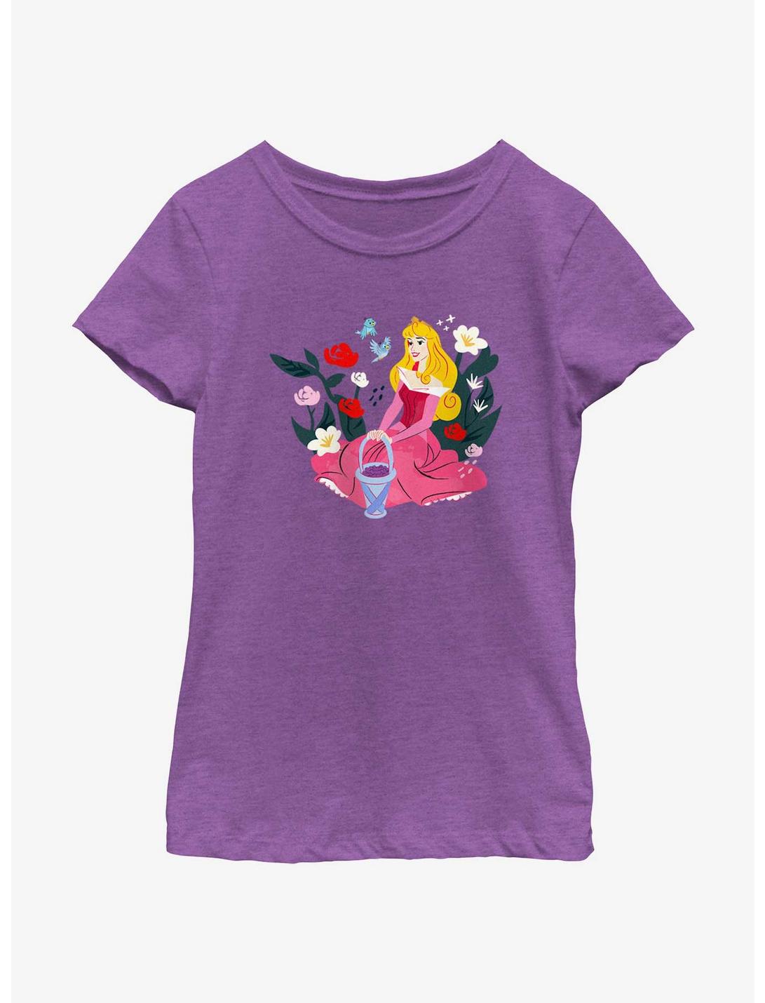 Disney Princesses Aurora With Birds Youth Girls T-Shirt, PURPLE BERRY, hi-res