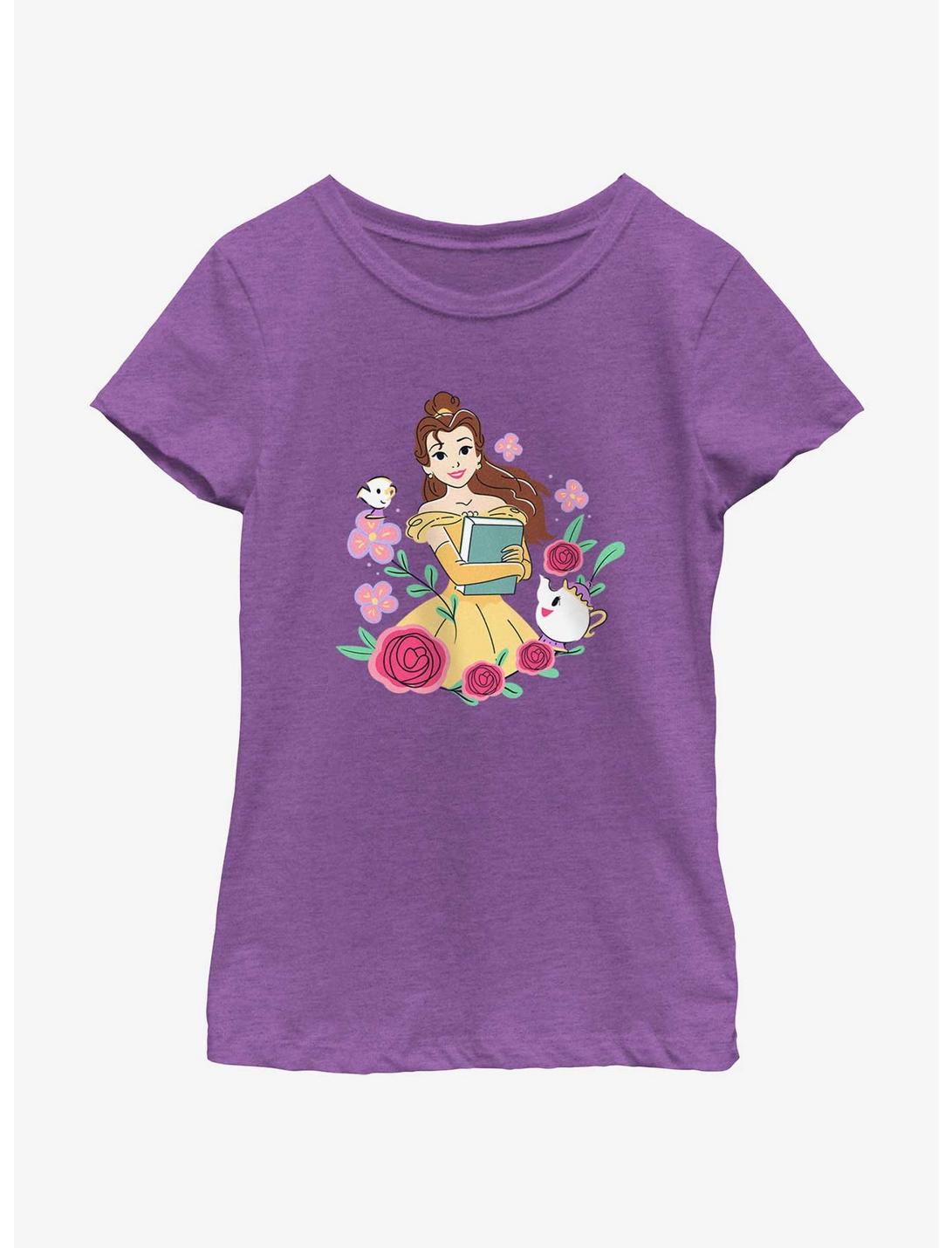 Disney Princesses Belle With Book Youth Girls T-Shirt, PURPLE BERRY, hi-res