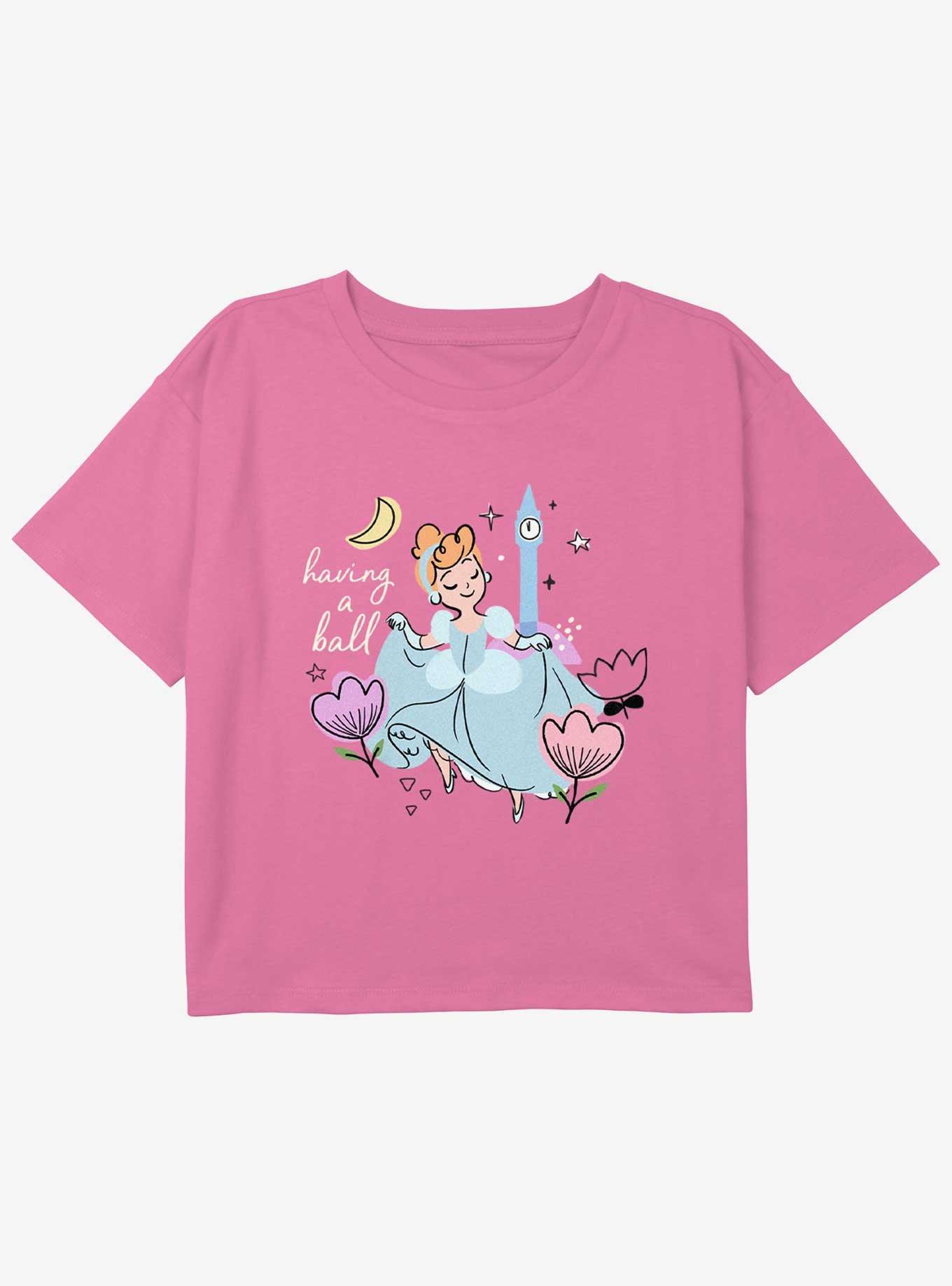 Disney Princesses Cinderella Having A Ball Youth Girls Boxy Crop T-Shirt