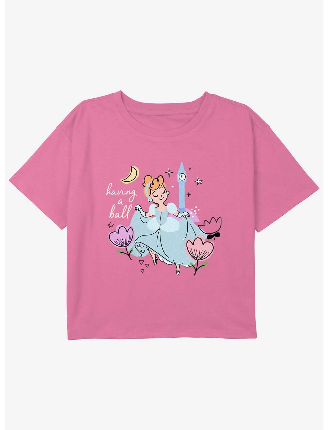 Disney Princesses Cinderella Having A Ball Youth Girls Boxy Crop T-Shirt, PINK, hi-res