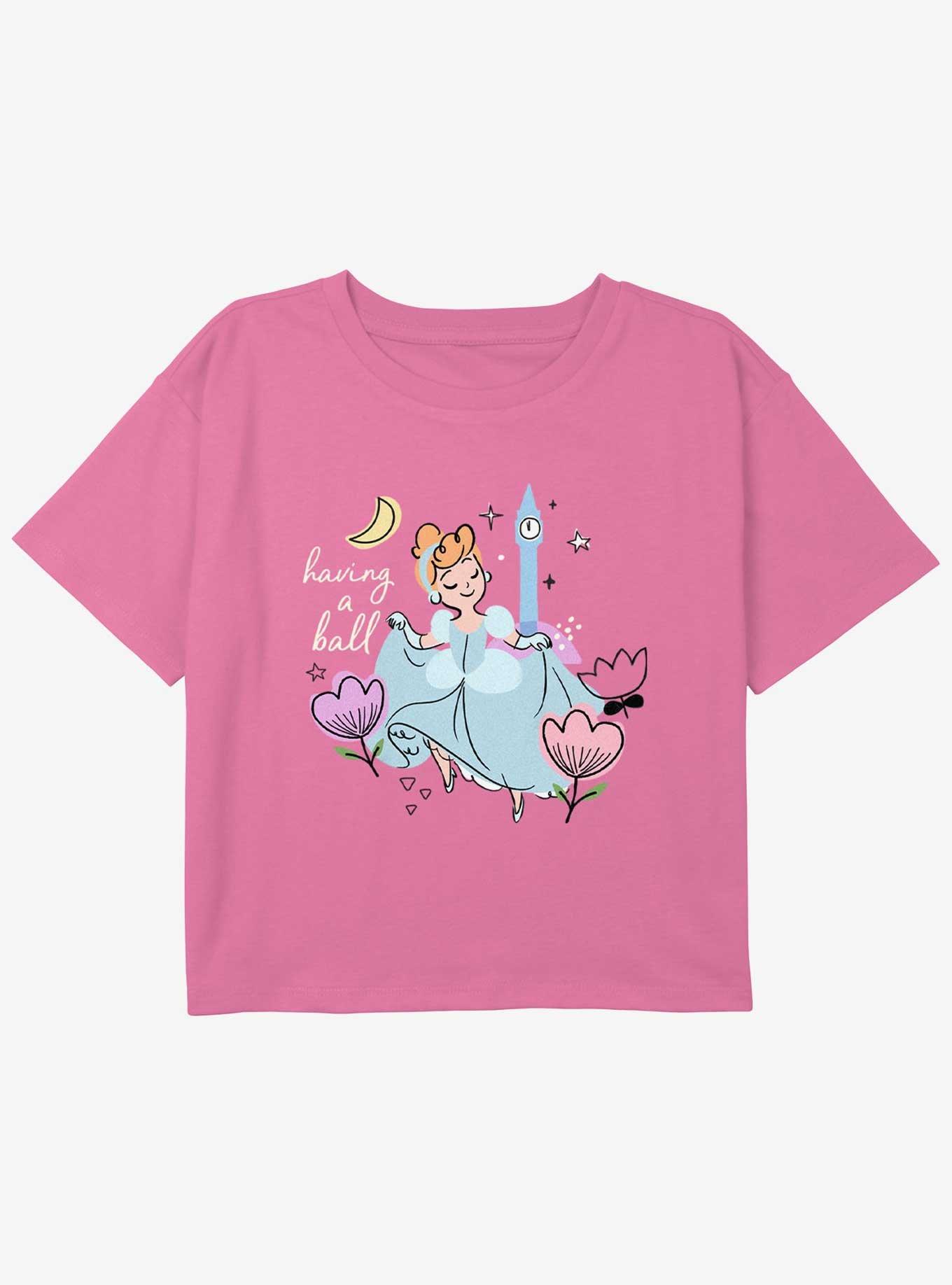 Disney Princesses Cinderella Having A Ball Youth Girls Boxy Crop T-Shirt, , hi-res