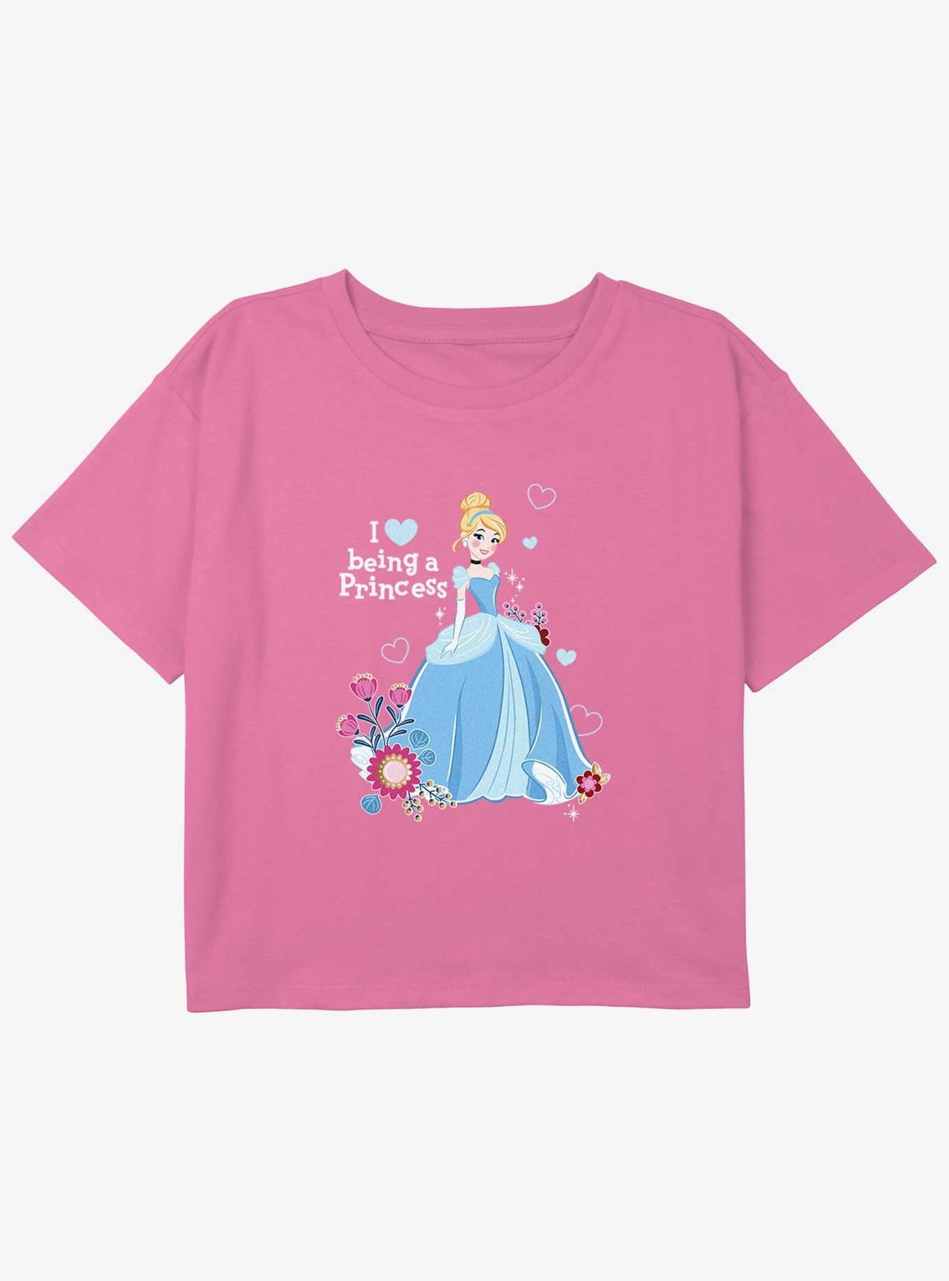 Disney Princesses I Love Being A Princess Cinderella Youth Girls Boxy Crop T-Shirt