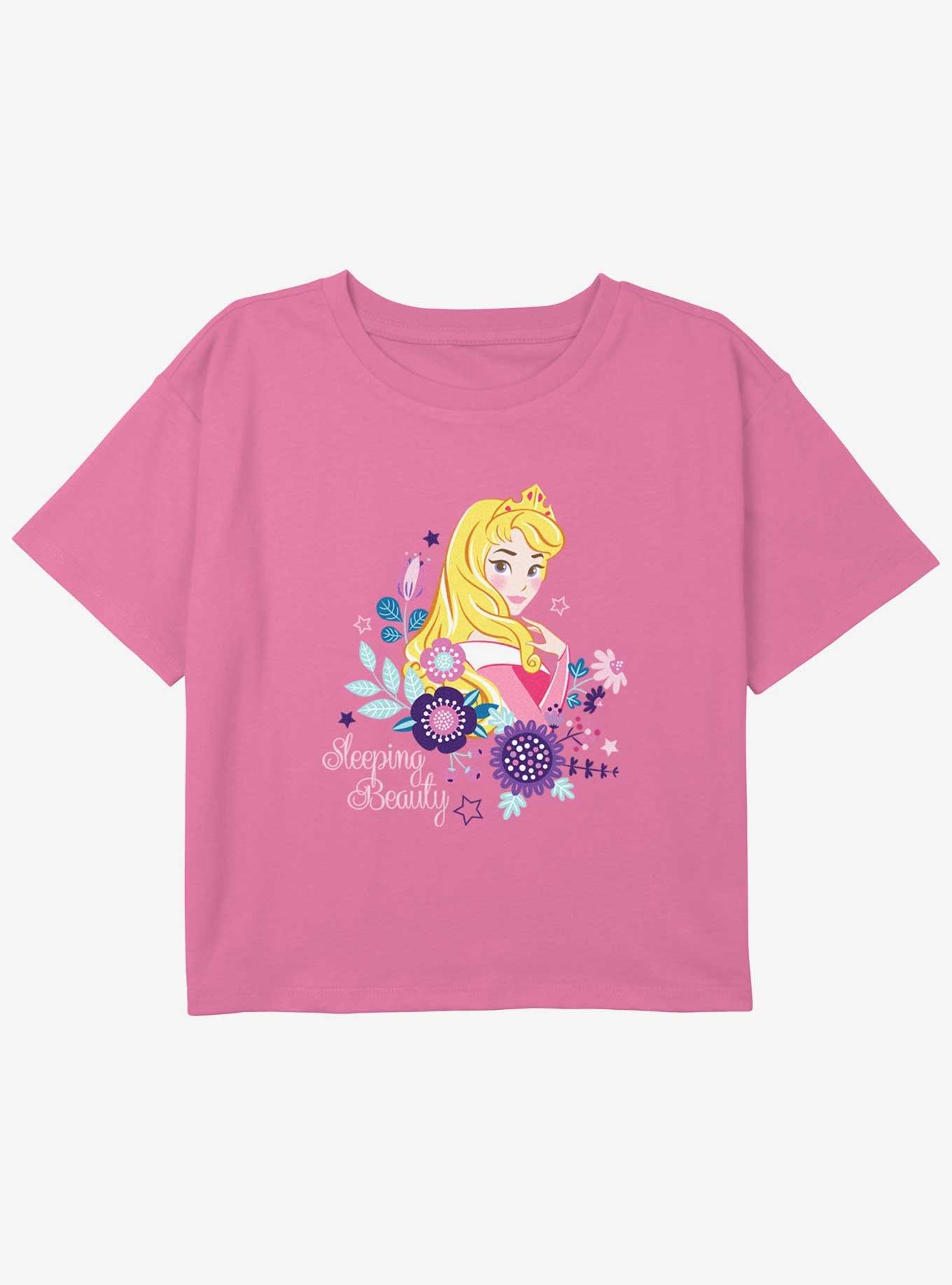 Disney Princesses Sleeping Beauty Aurora Youth Girls Boxy Crop T-Shirt