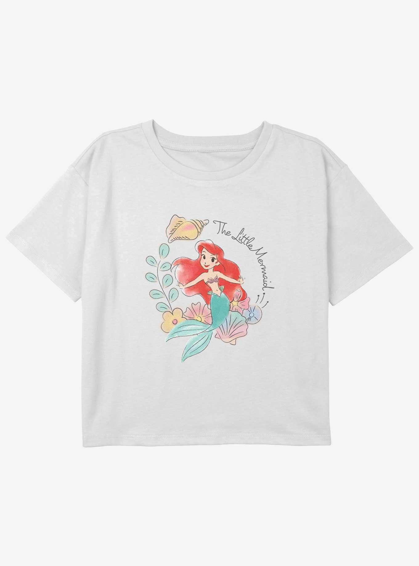 Disney Princesses Ariel The Little Mermaid Youth Girls Boxy Crop T-Shirt, WHITE, hi-res
