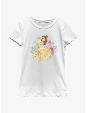 Disney Princesses Cute Belle With Flowers Youth Girls T-Shirt, , hi-res