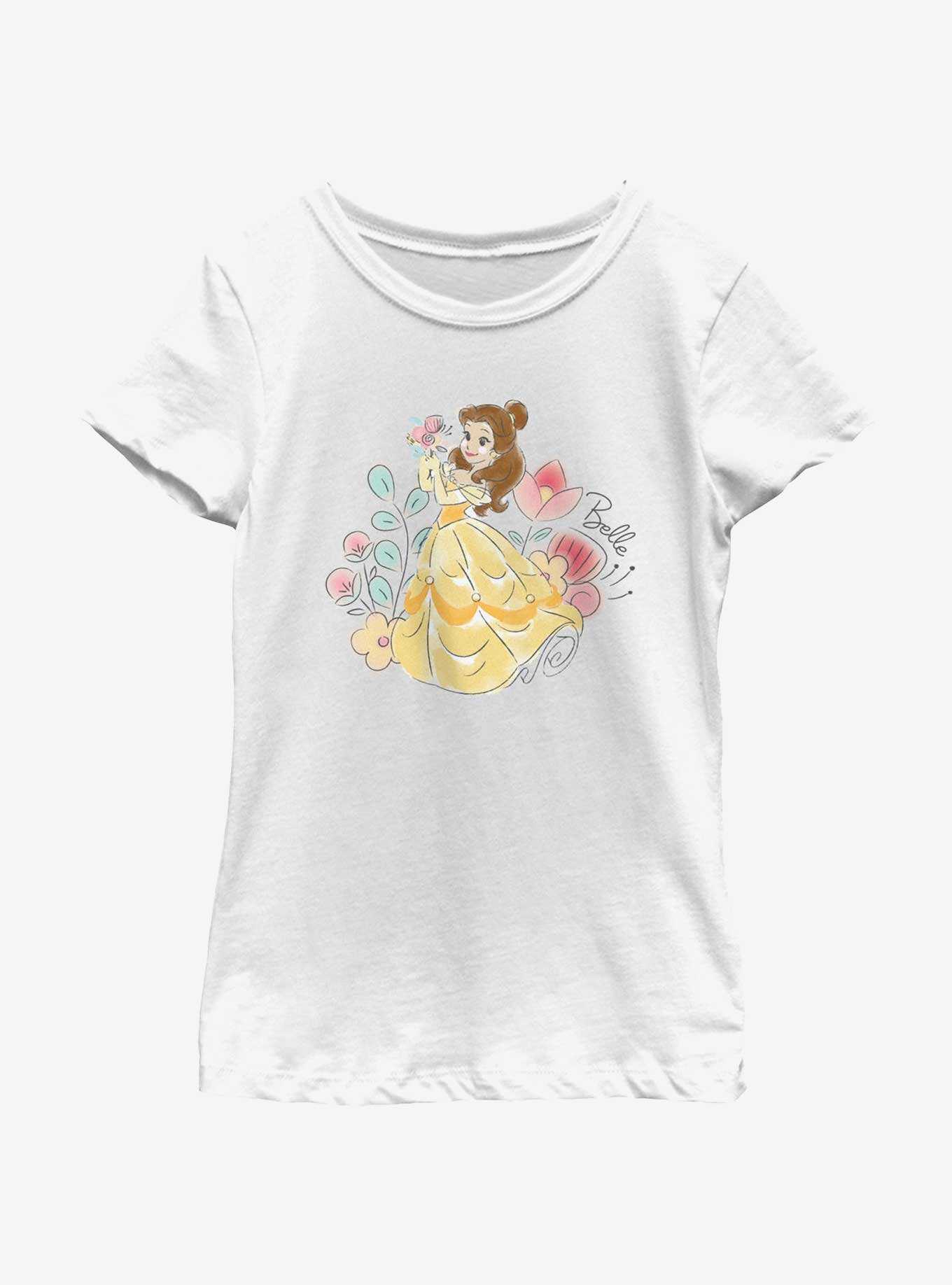 Disney Princesses Cute Belle With Flowers Youth Girls T-Shirt, , hi-res