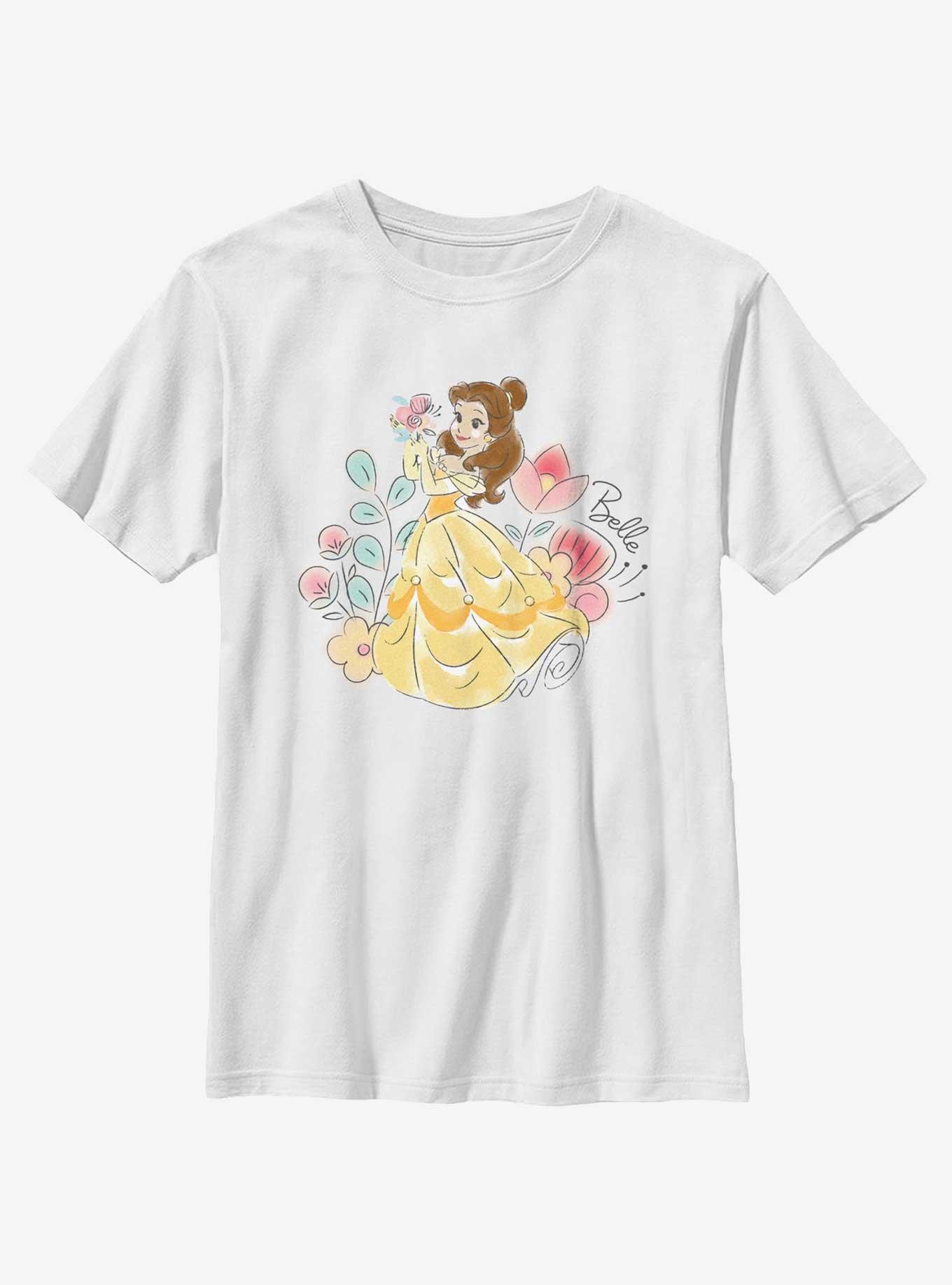 Disney Princesses Cute Belle With Flowers Youth T-Shirt