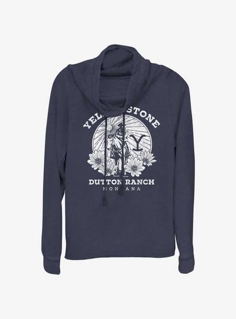 Yellowstone Dutton Ranch Sunset Womens Cowl Neck Long-Sleeve Top - BLUE ...